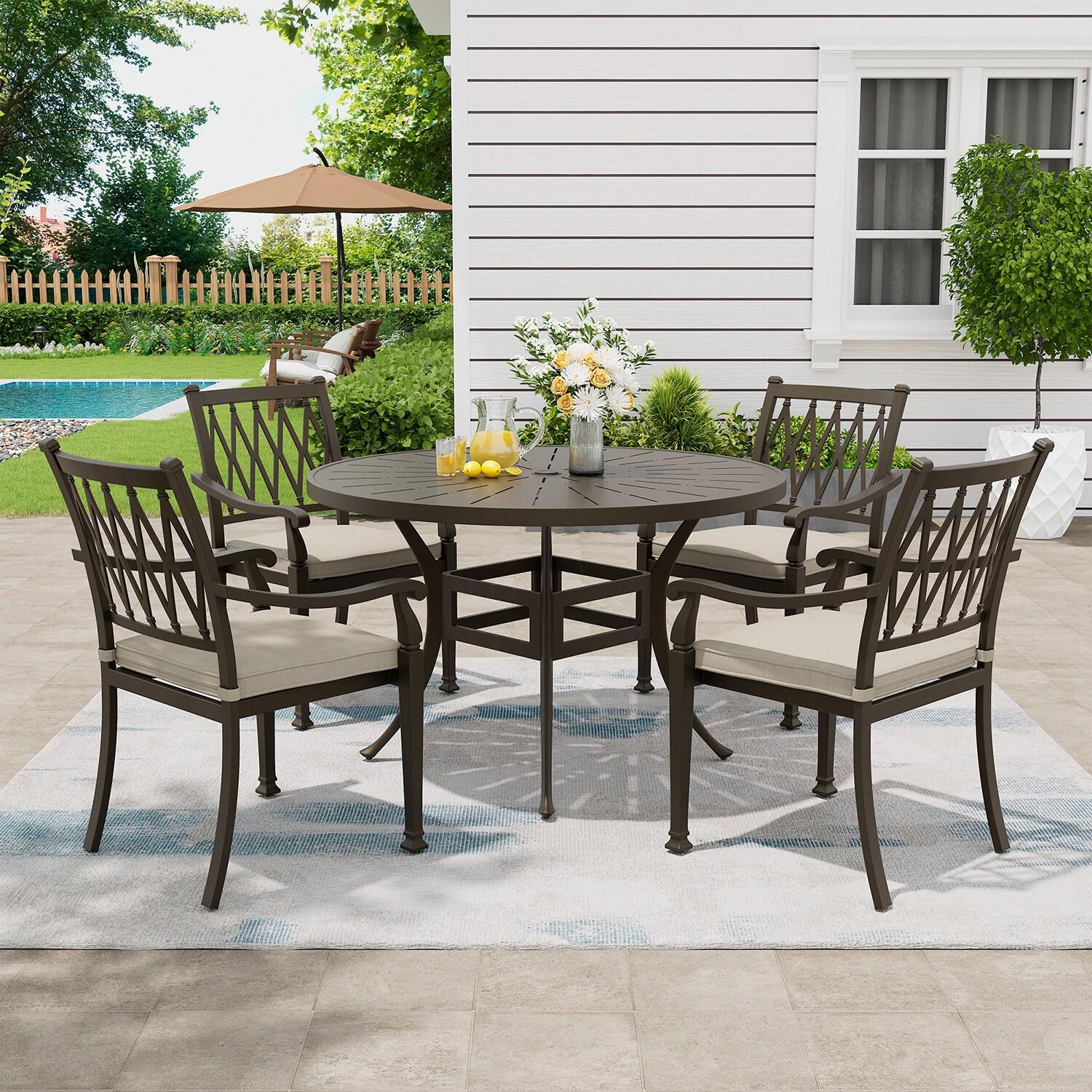 Mondawe Cast Aluminum Outdoor Dining Armchair Set of 4, 23" Extra Wide Ergonomic Patio Chair with Beige Olefin Cushion