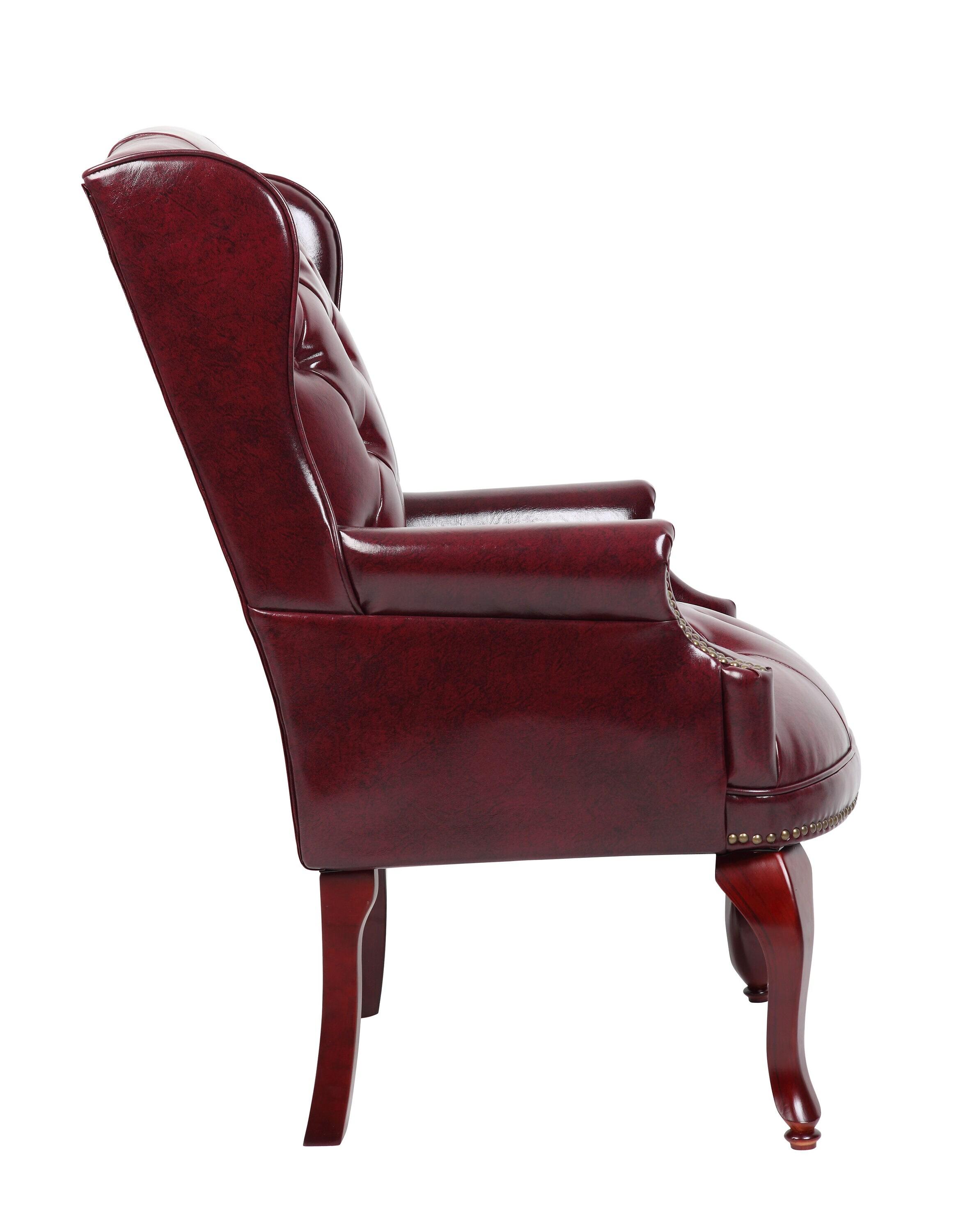 Boss B809-BY Wingback Traditional Guest Chair, 29" x 32" x 41.5",  Vinyl - Burgundy