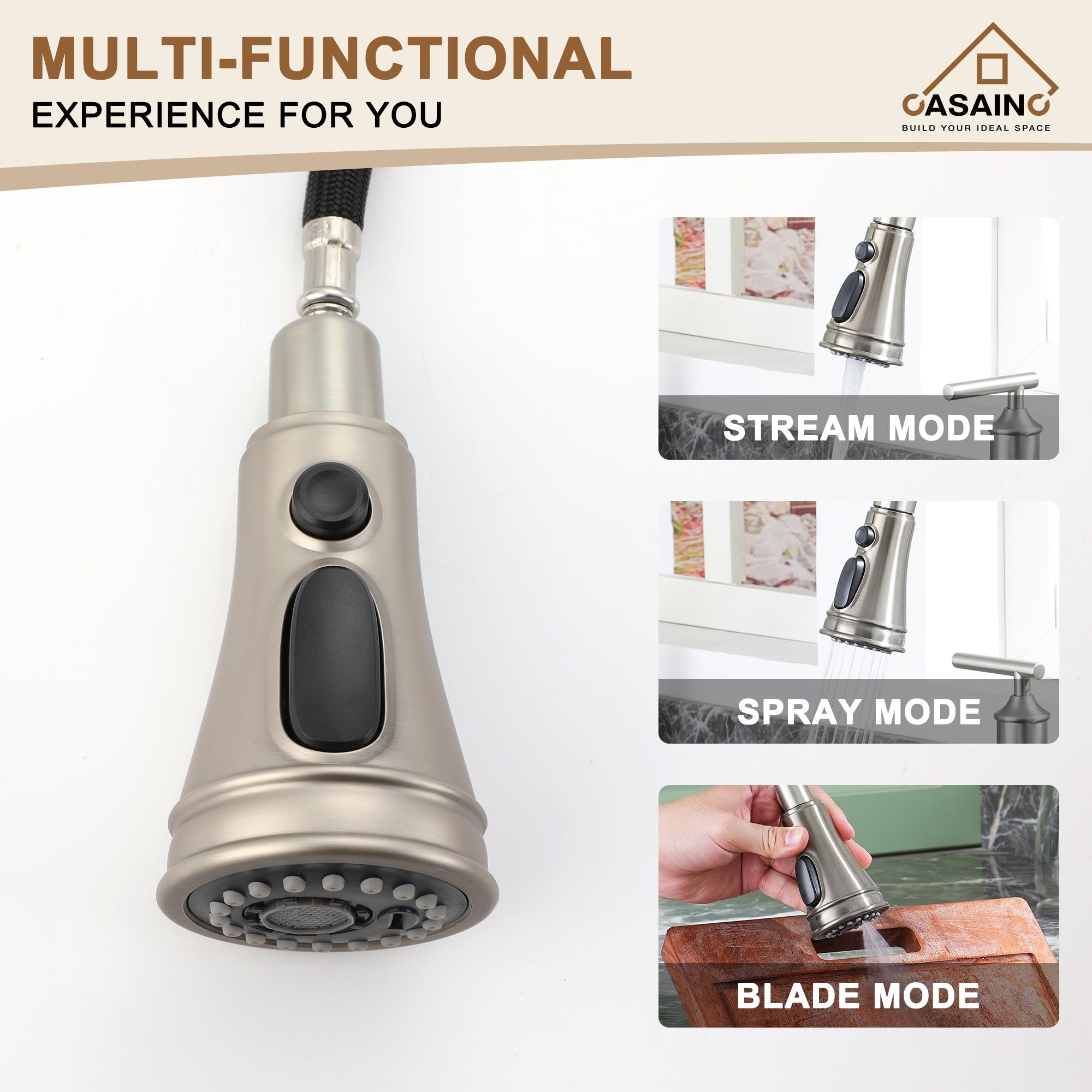 Double Handle Pull-Out Sprayer Bridge Kitchen Faucet with Infrared Sensor in Brushed Nickel