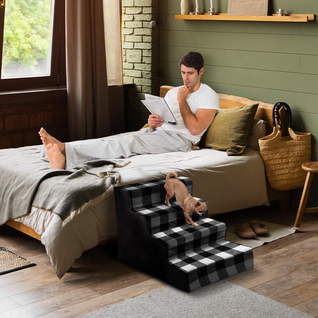 High Density Plaid Foam 4 Steps Pet Dog Stairs