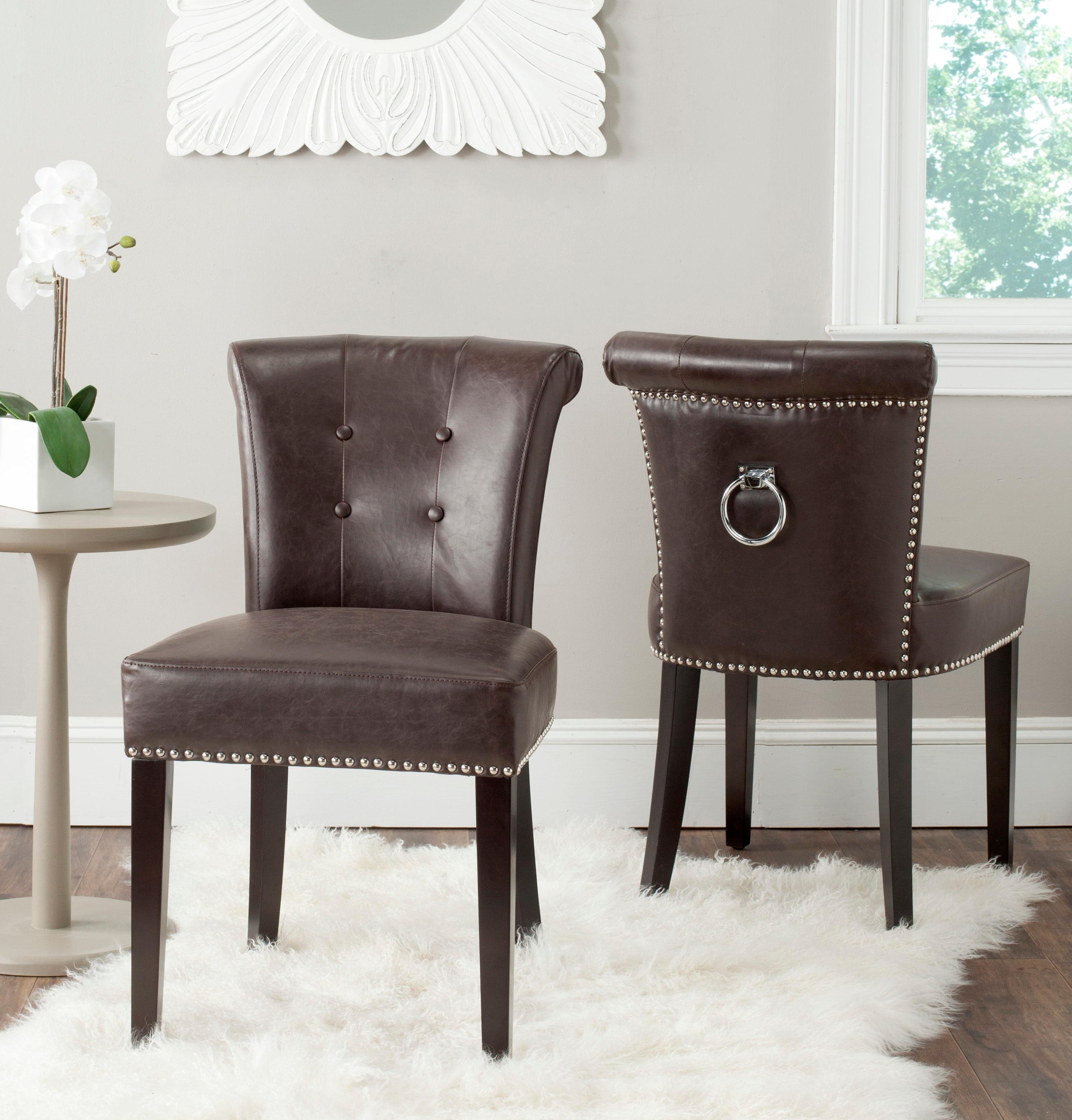 Sinclair 21''H Ring Chair (Set of 2) with Silver Nail Heads - Antique Brown - Safavieh