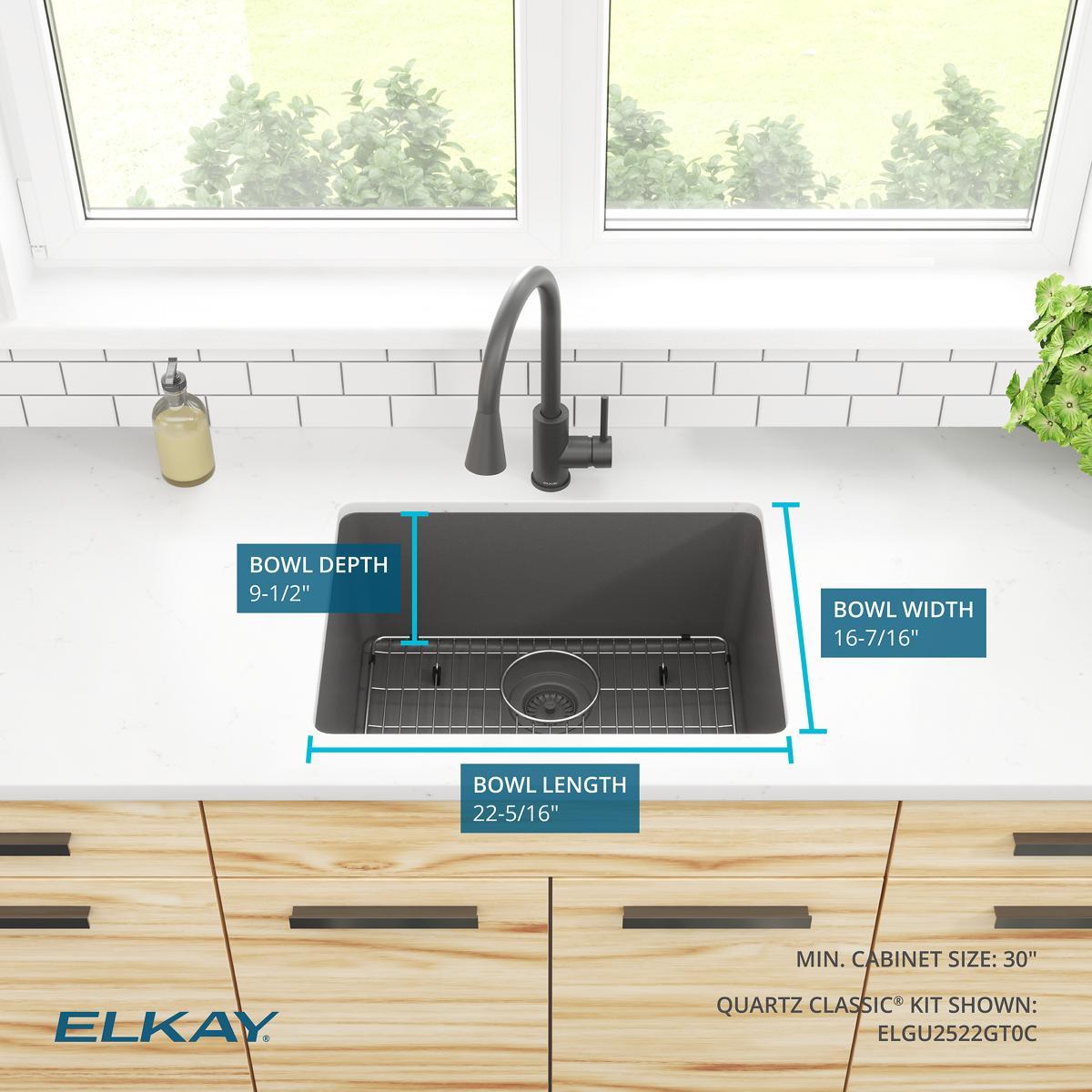 Elkay Quartz Classic 24-5/8" x 18-1/2" x 9-1/2" Single Bowl Undermount Sink, Graphite