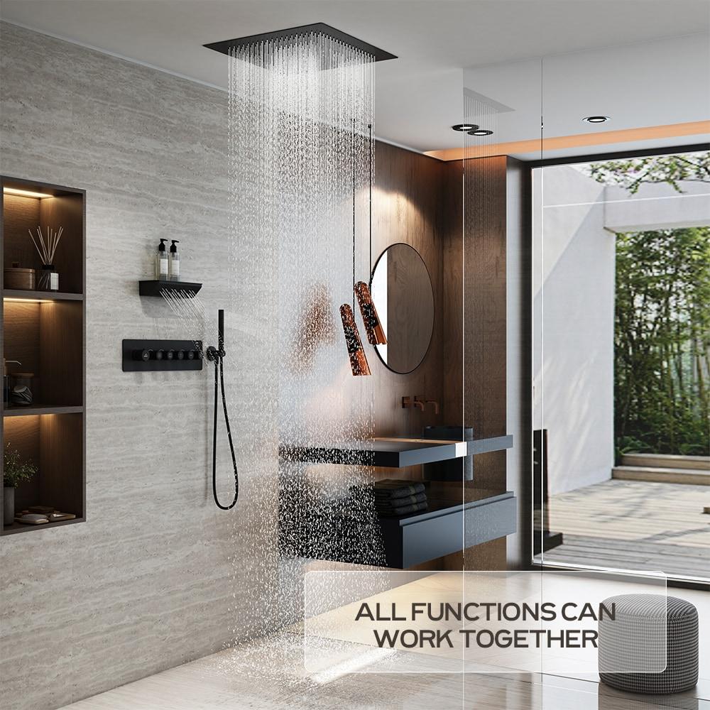 24" L x 24" W Luxury 5-Function Flush Mounted Thermostatic Shower System With Neck Massage Spout