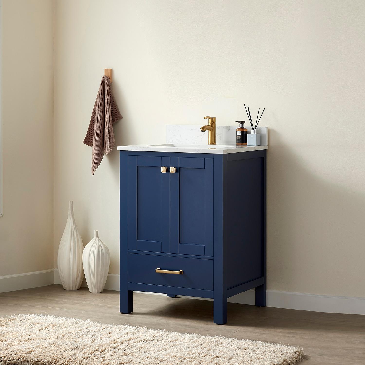 Shannon 24" Single Sink Bathroom Vanity White Stone Top in Blue No Mirror