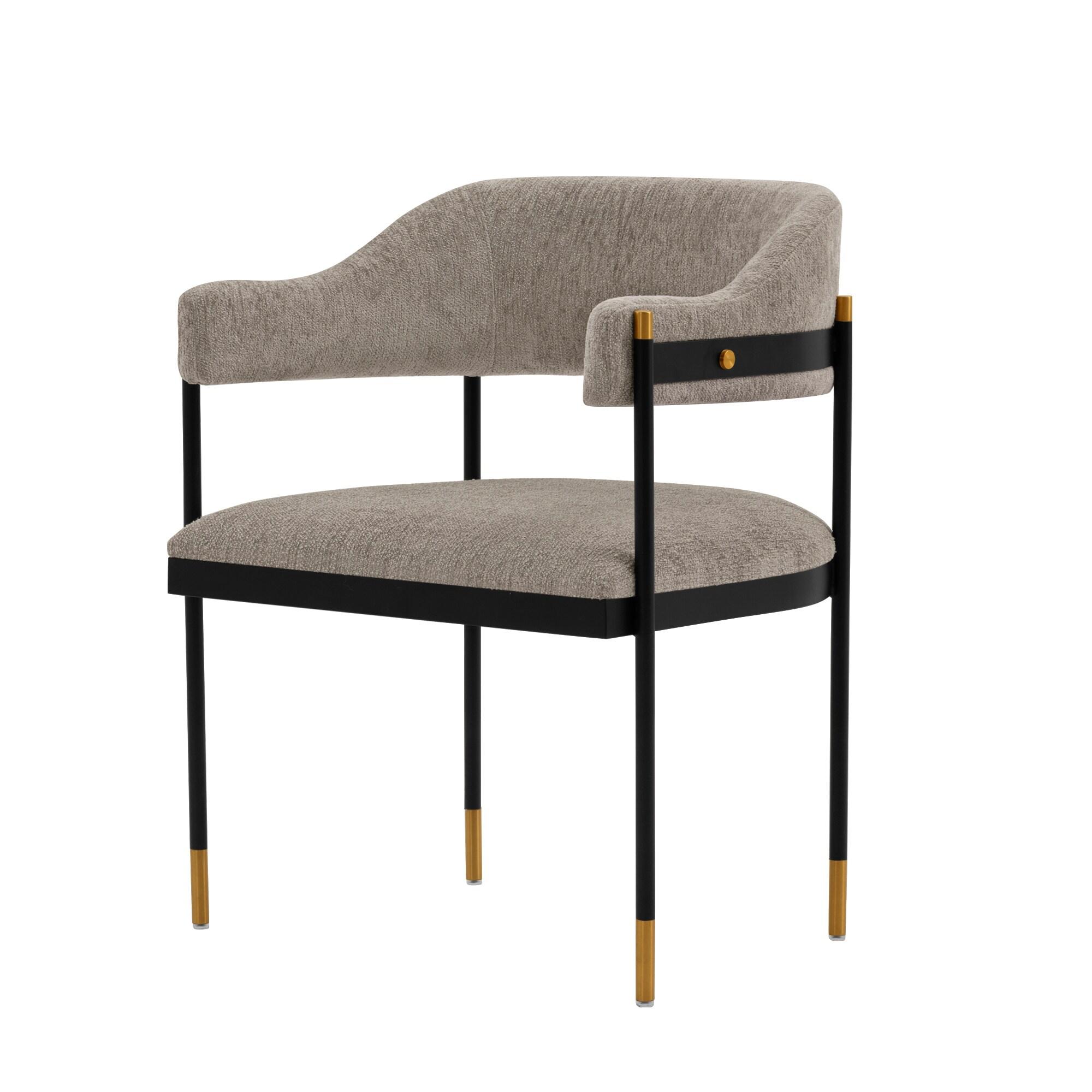 Set of 2 Lia Modern Boucle Upholstered Dining Armchairs Stone Gray - Manhattan Comfort: Brushed Gold Accents, No Assembly Required