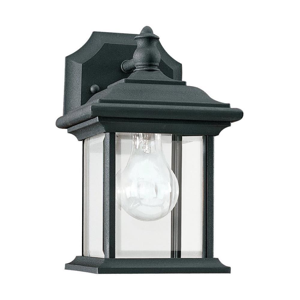 Sea Gull Lighting 85200-12 Wynfield One-Light Outdoor Wall Lantern with Clear Beveled Glass Panels, Black Finish
