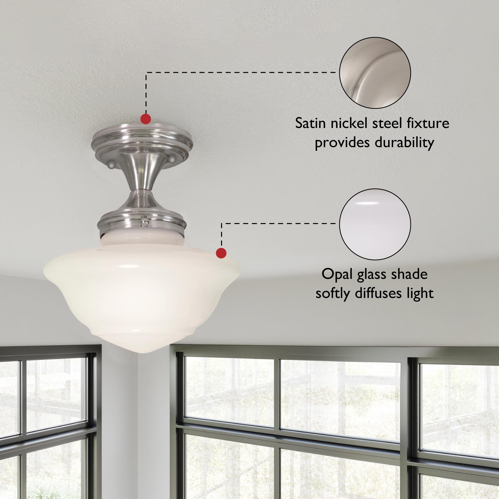 Design House Schoolhouse 9" Semi-Flush Mount Ceiling Light, Satin Nickel