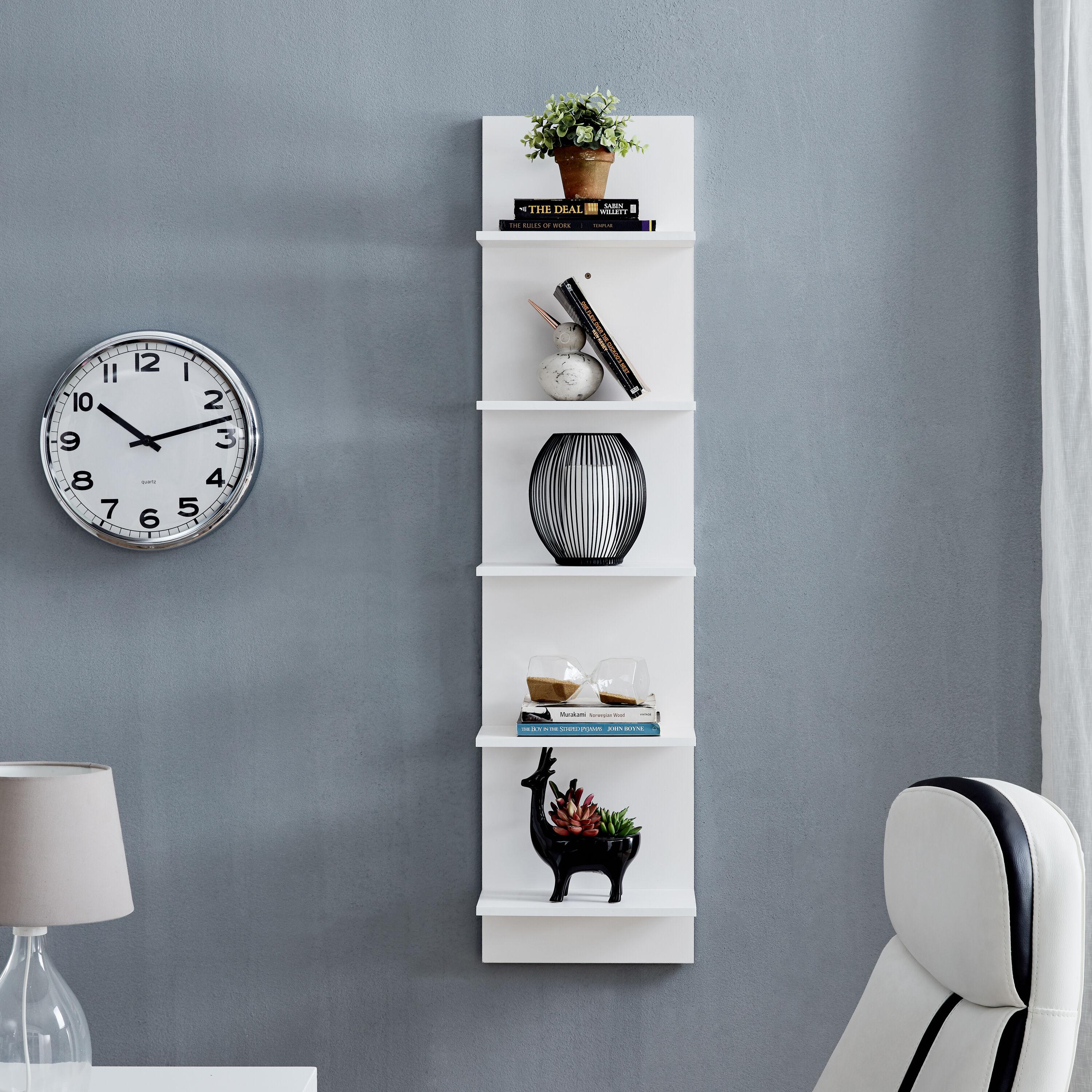 Danya B. 47" x 11.7" Wide Vertical Column Wall Shelf White: Laminated MDF, 5-Tier Storage, Includes Mounting Hardware