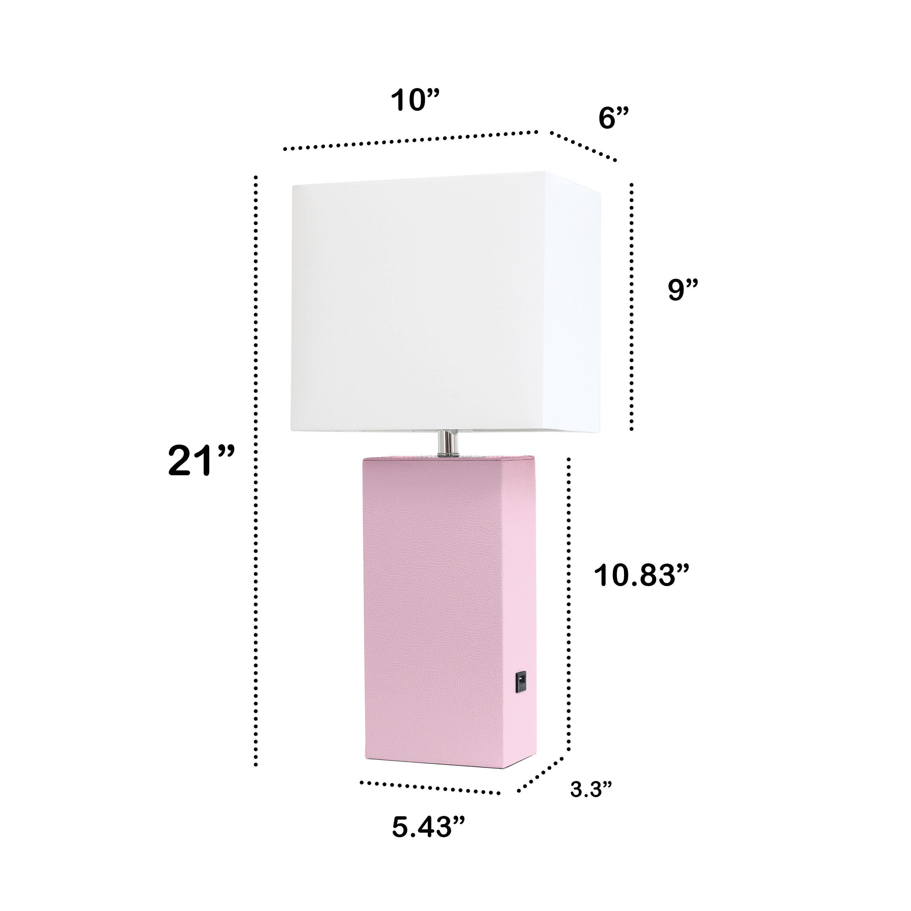 21" Lexington Leather Base Modern Home Decor Bedside Table Lamp with USB Charging Port and Fabric Shade Blush/White - Lalia Home: No Assembly