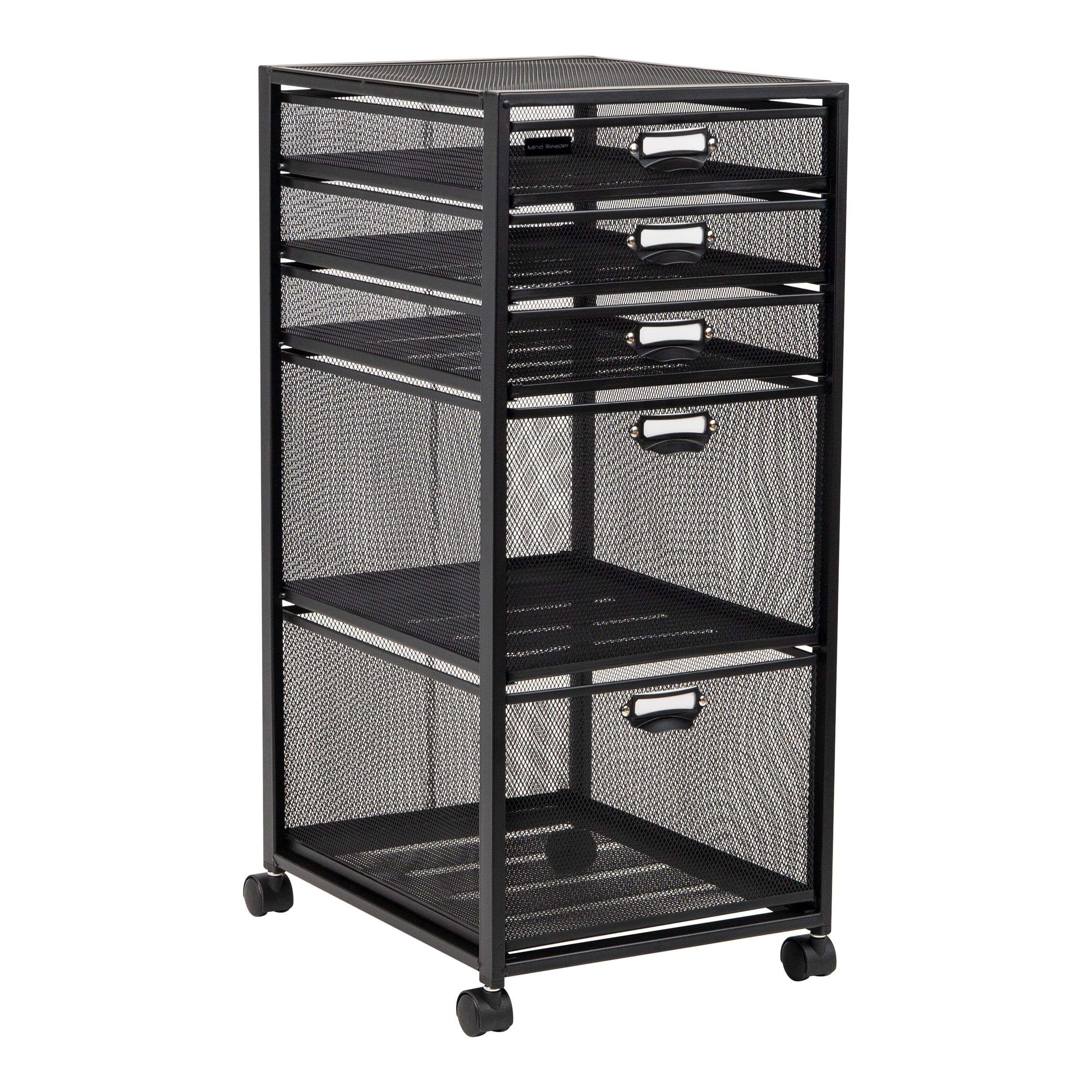 Mind Reader Cart with Drawers, Office Organizer, Utility Cart, Bathroom, Kitchen, Metal Mesh, 11"L x 14"W x 25"H