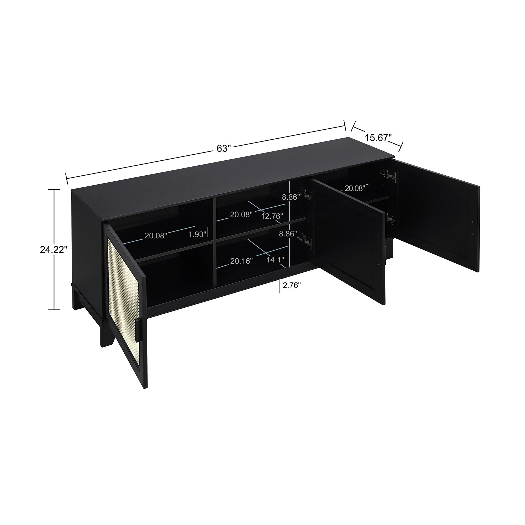 Sheridan Modern 6 Shelf Cane TV Stand for TVs up to 55" Black - Manhattan Comfort