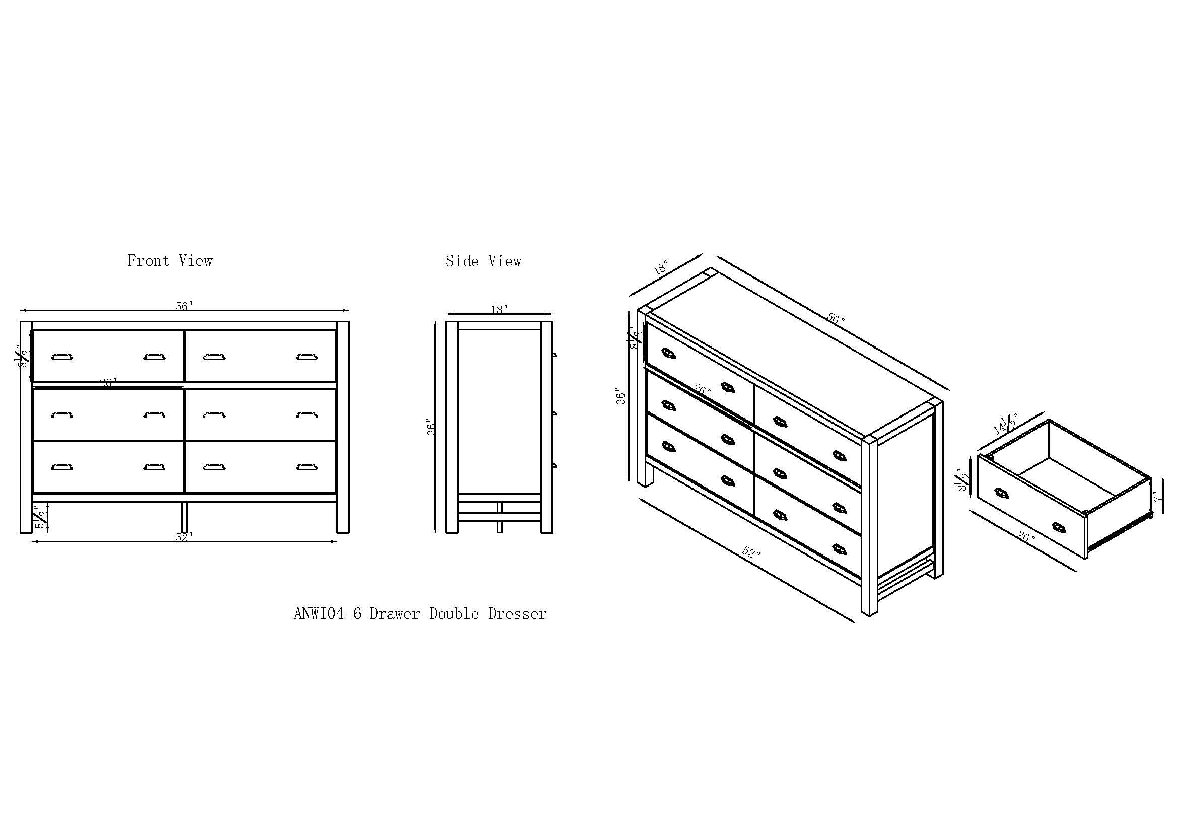 Alaterre Furniture Windsor 6-Drawer Double Dresser, Driftwood White