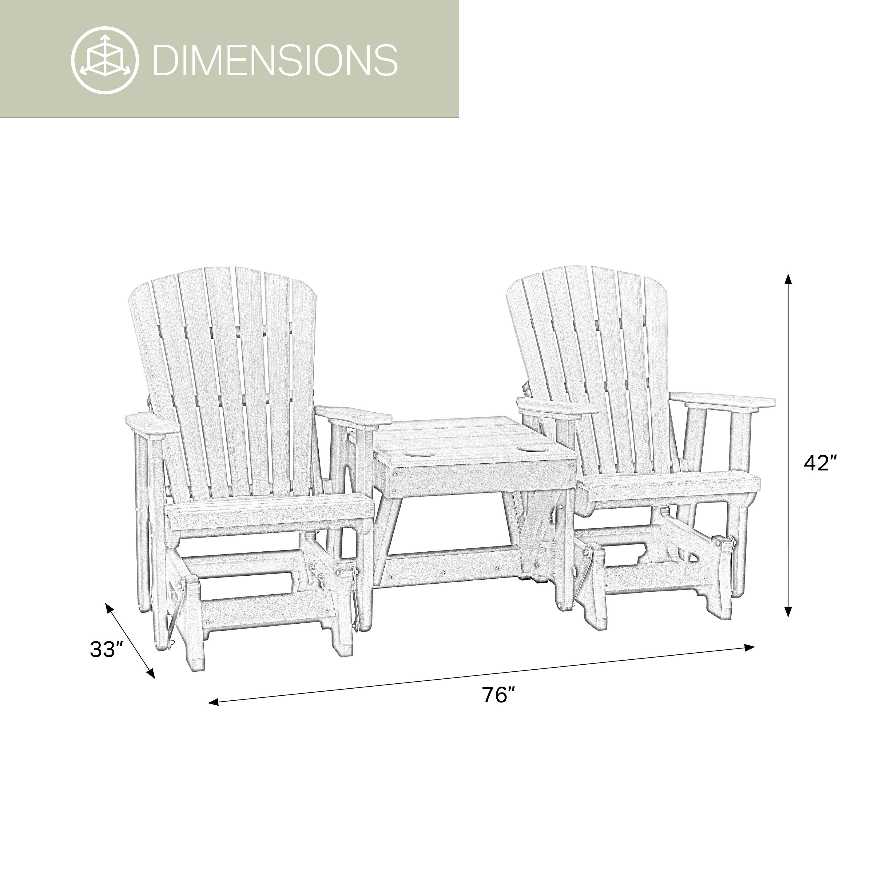 Double Glider With Center Table In Birchwood High Density Polyethylene With A Tudor Base, Made In The USA