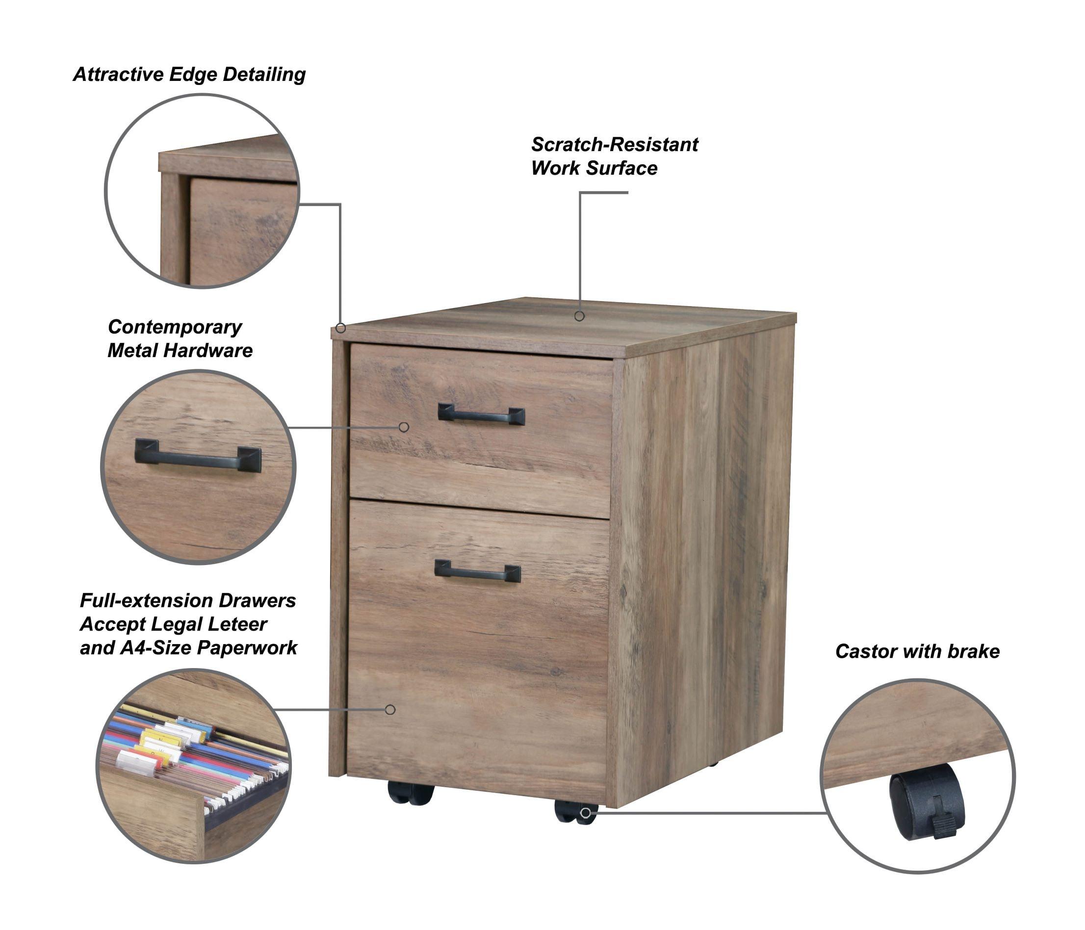 Saint Birch Alaska Mobile File Cabinet, Rustic Oak