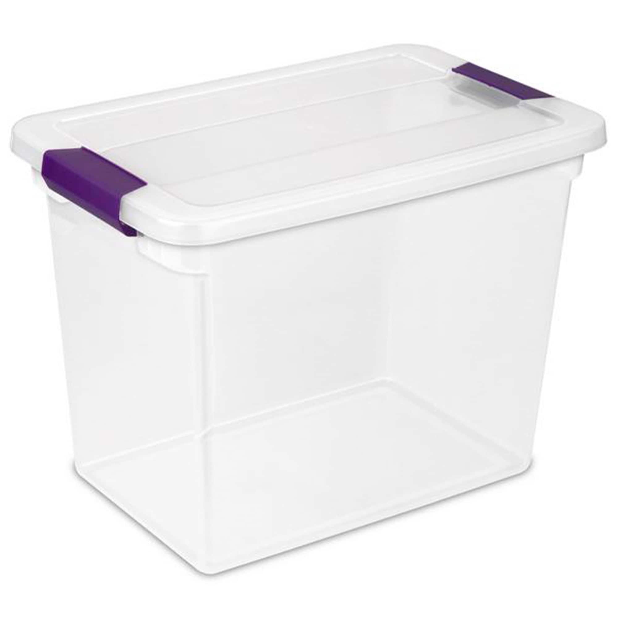 Sterilite 27 Qt ClearView Latch Storage Box Stackable Bin with Latching Lid, Plastic Container to Organize Clothes in Closet, Clear Base, Lid, 6-Pack