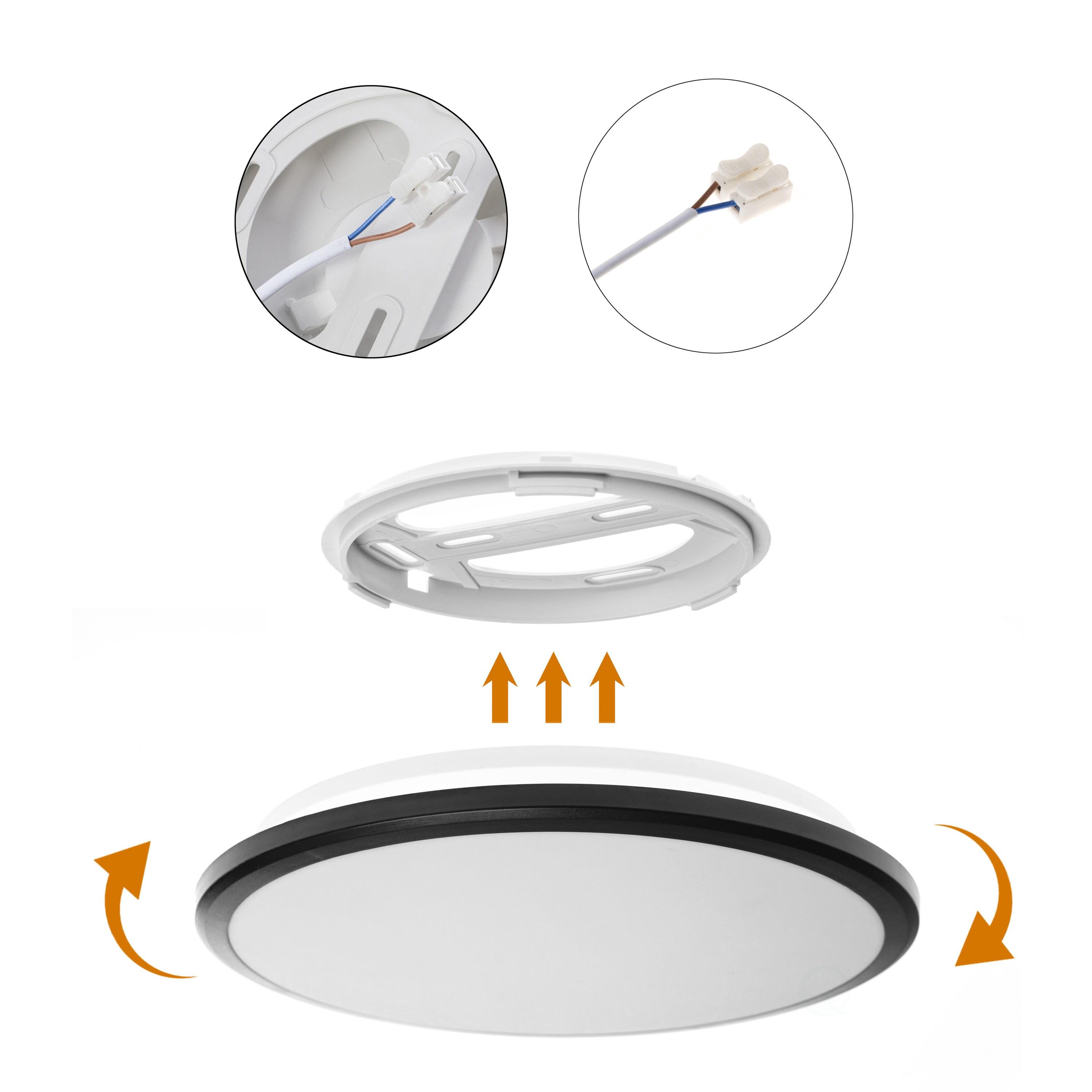 LED Ceiling Light Fixture Flush Mount Lighting, 6500K 30,000 Hour Lifetime 12 in. Black 24W