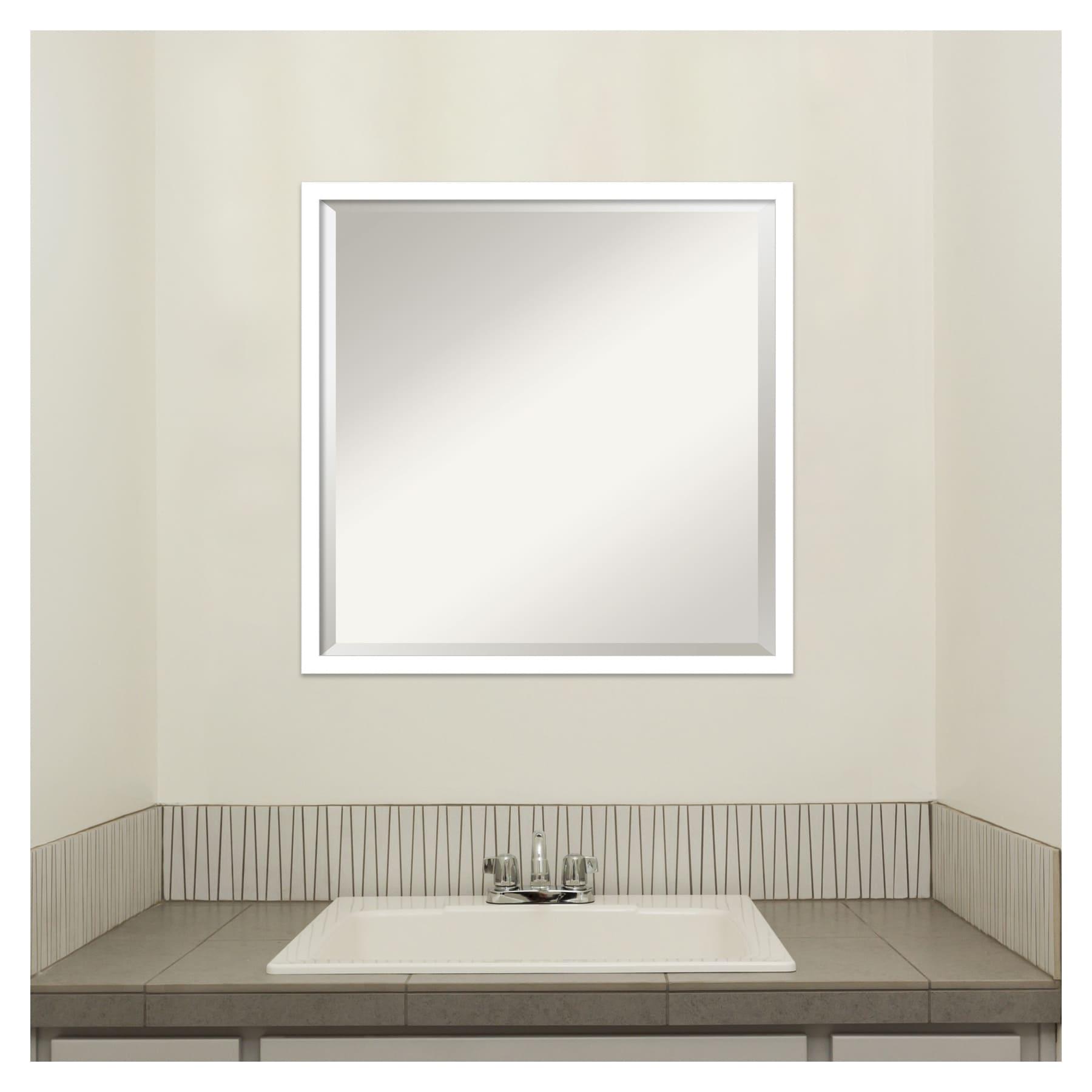 Amanti Art Beveled Wood Bathroom Wall Mirror - Svelte Frame Svelte White Outer Size: 21 x 21 in White