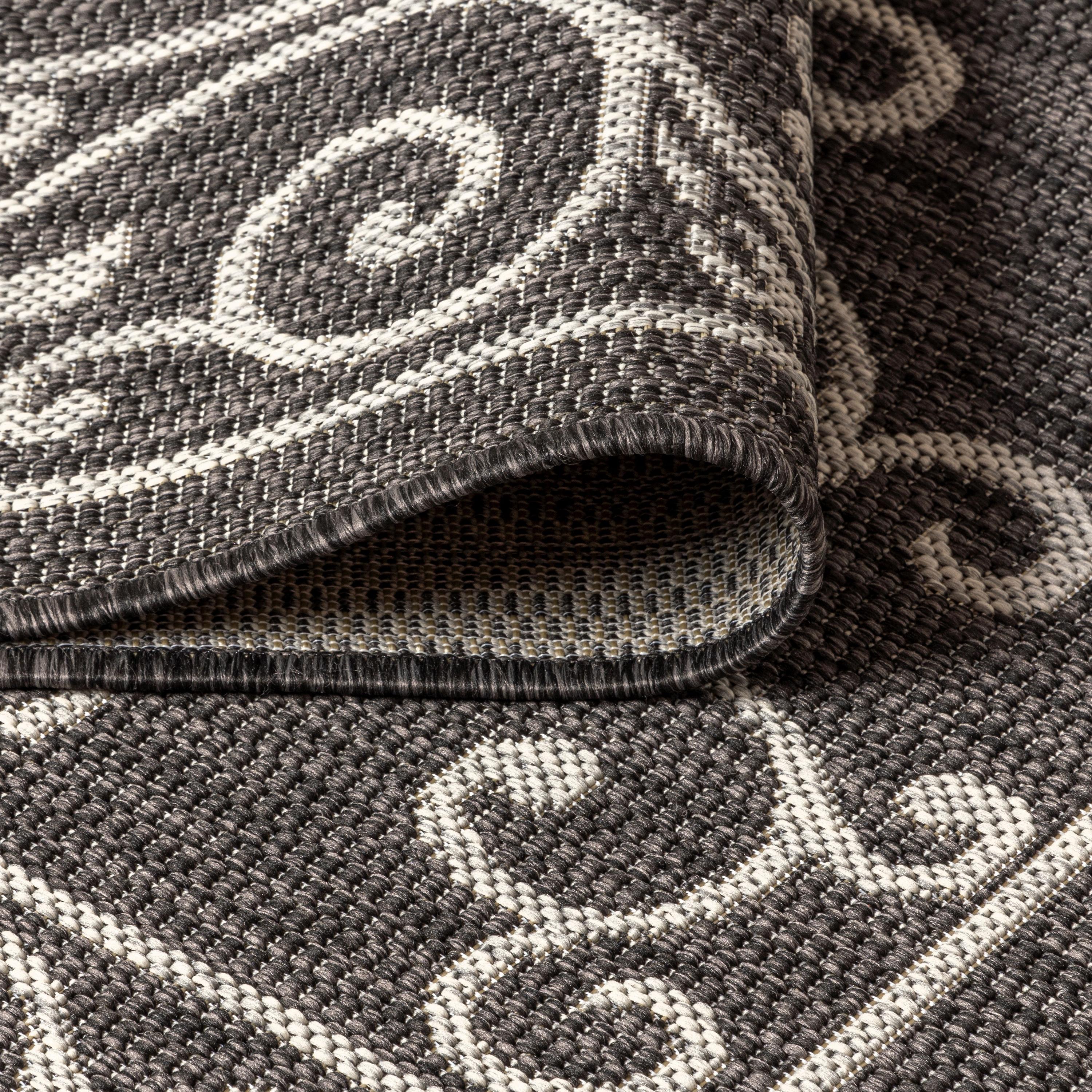4'x6' Charleston Vintage Filigree Textured Weave Indoor/Outdoor Area Rug, Black/Gray - JONATHAN Y