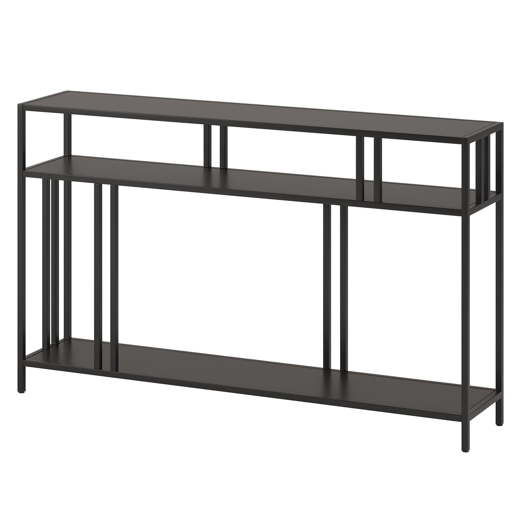 Evelyn&Zoe Cortland 48" Wide Rectangular Console Table with Metal Shelves, Blackened Bronze