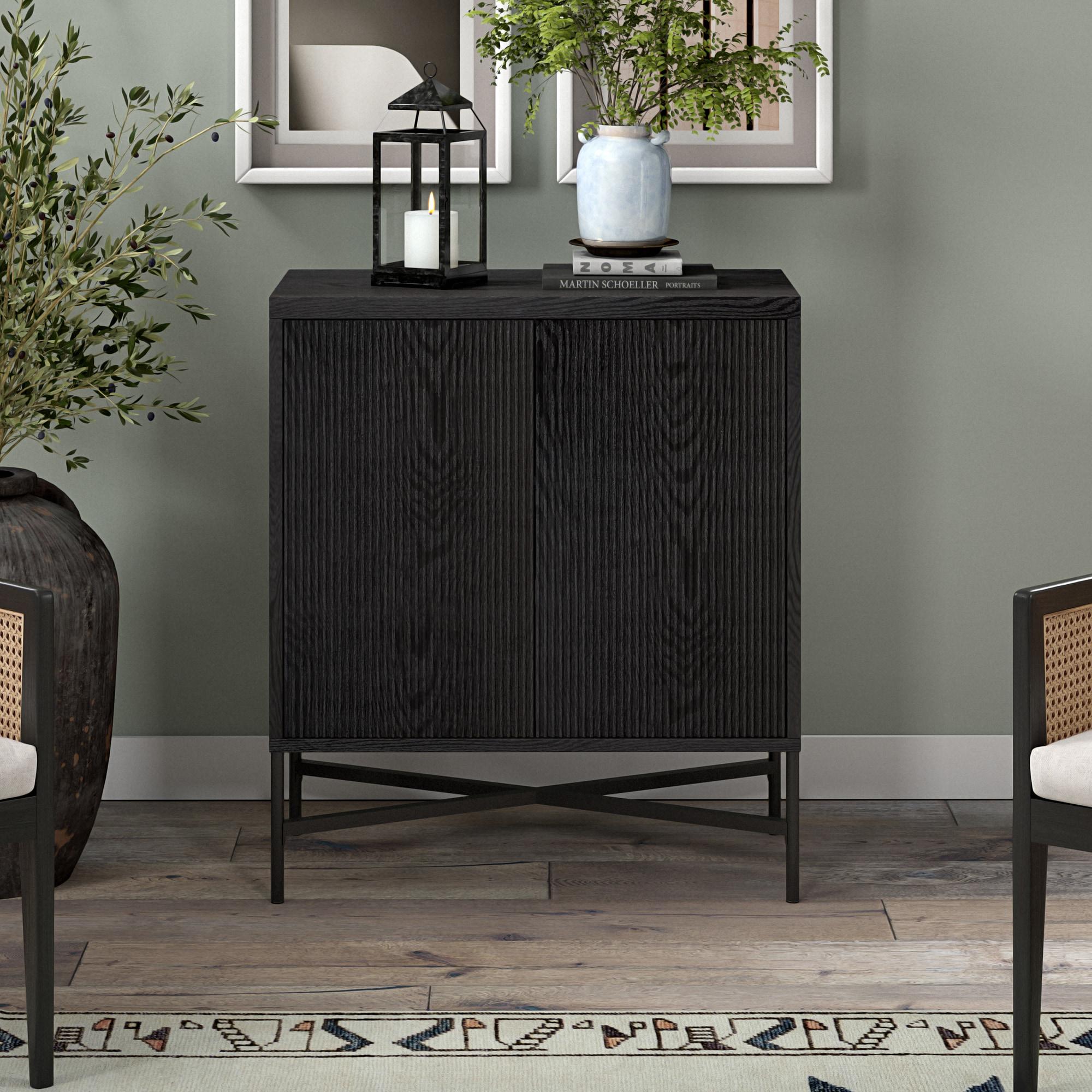 Evelyn&Zoe Brighton 28" Wide Rectangular Accent Cabinet, Black Grain