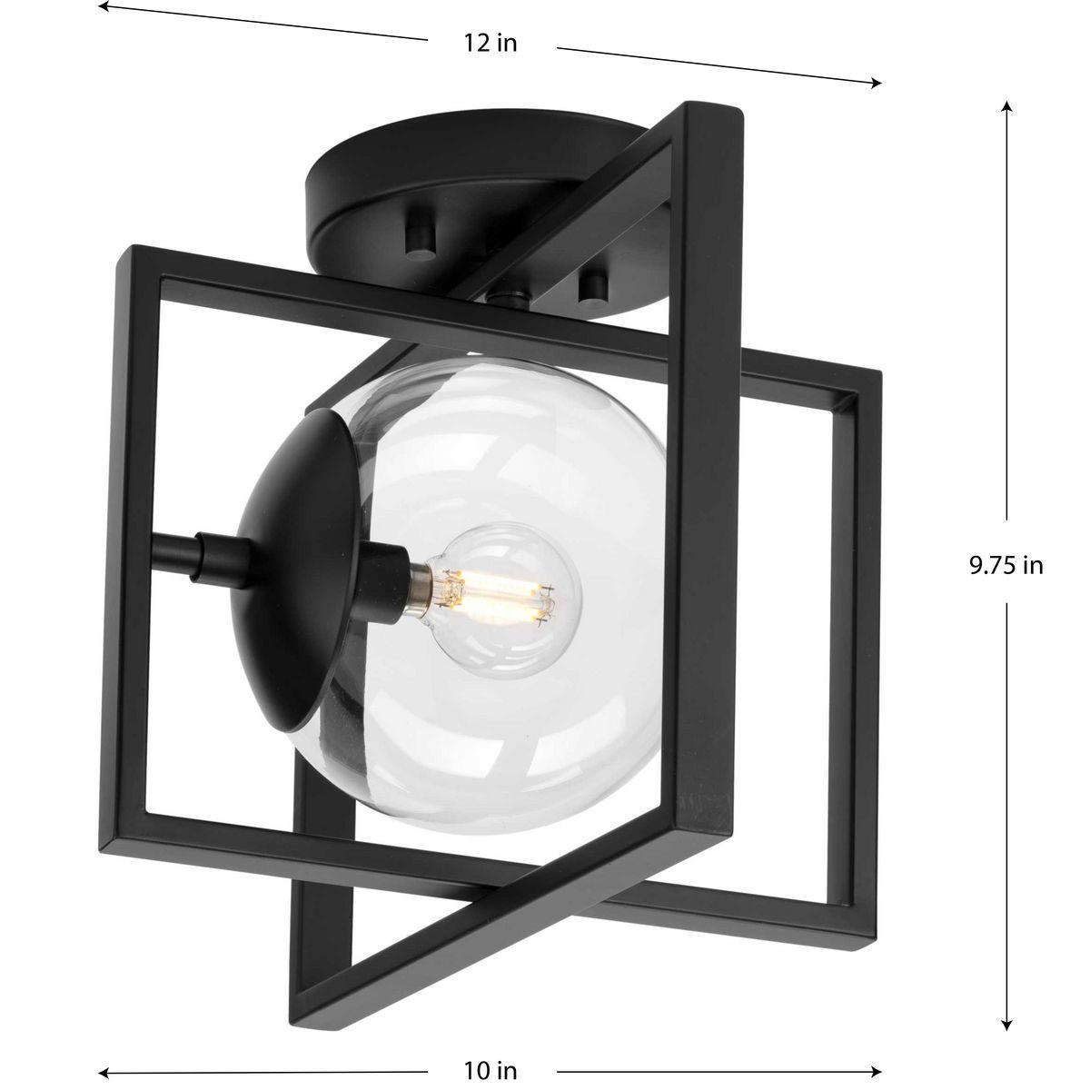 Progress Lighting Atwell 1-Light Matte Black Semi-Flush Mount with Clear Globe Shade
