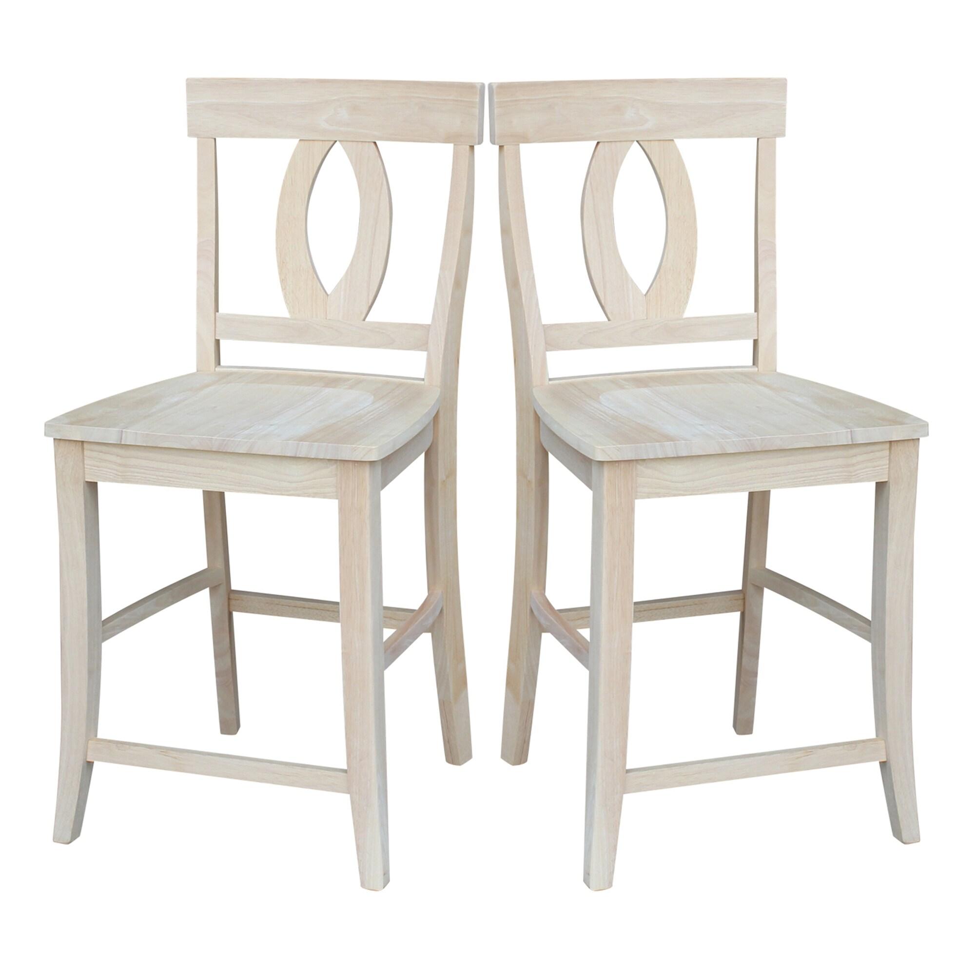 Counter Height Barstool Verona Unfinished - International Concepts: Rubberwood, Square Back, 24" Seat Height