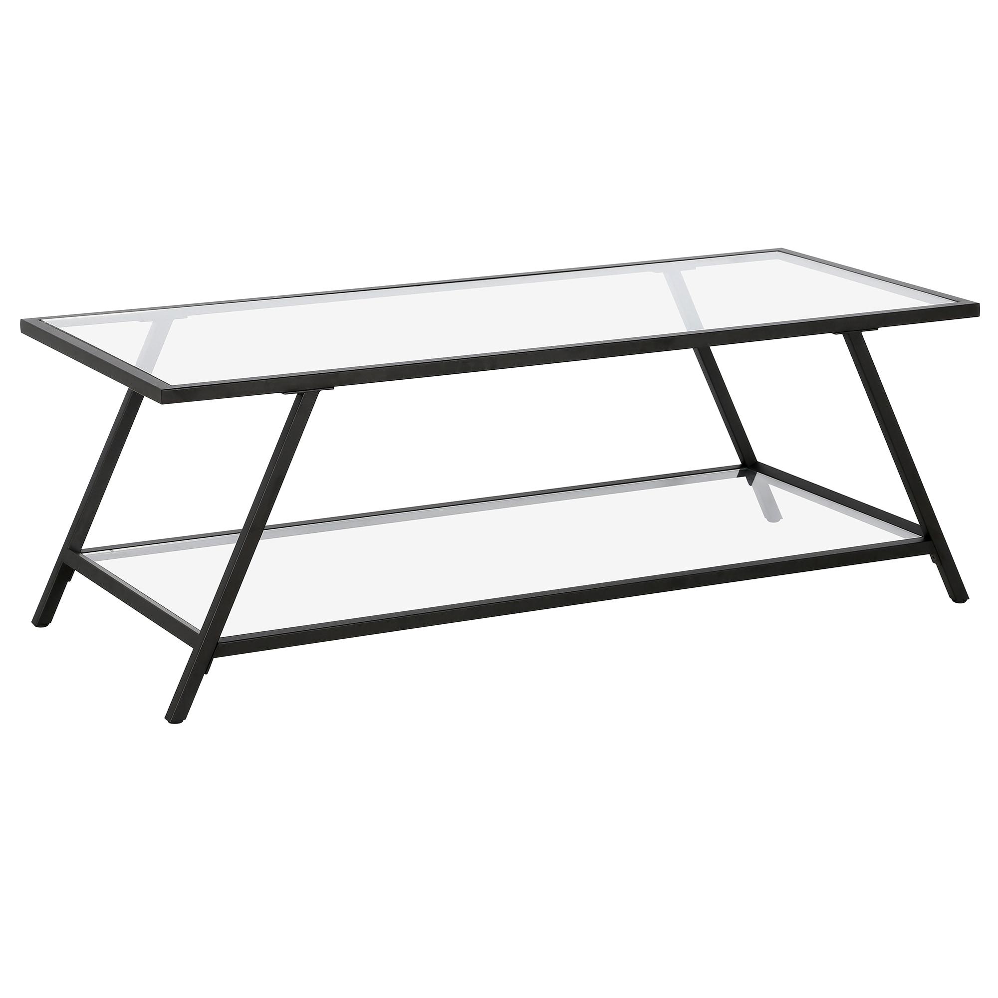 Yair 48" Glass And Steel Coffee Table With Shelf