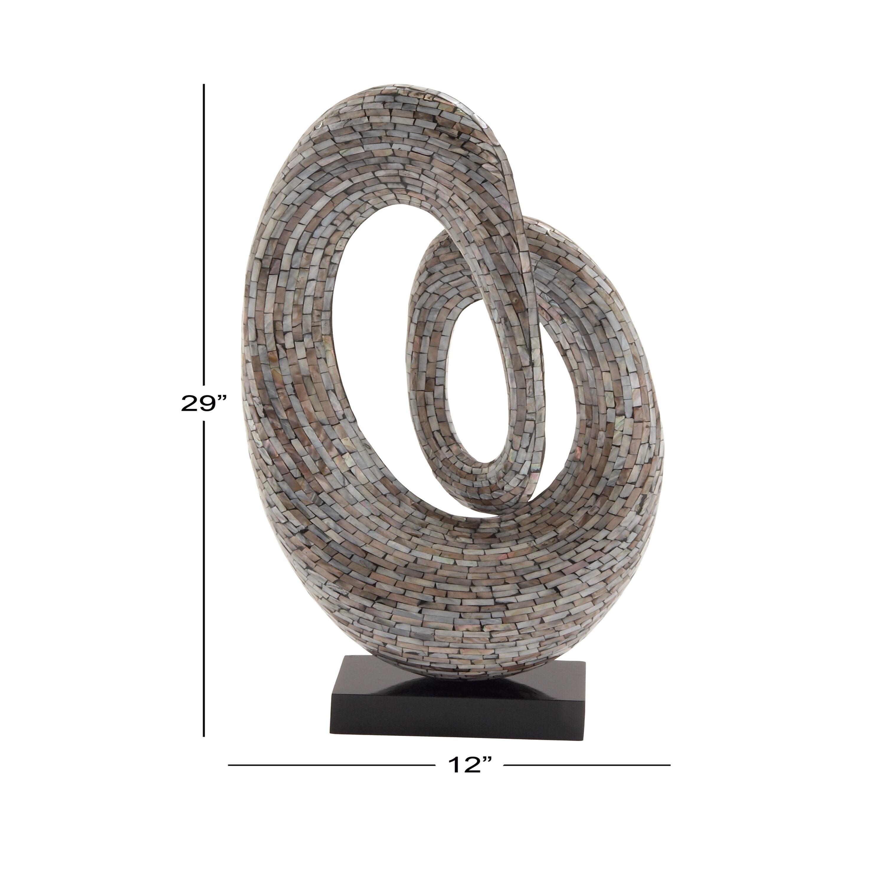 12" x 29" Gray Mother of Pearl Swirl Abstract Sculpture with Black Base, by DecMode