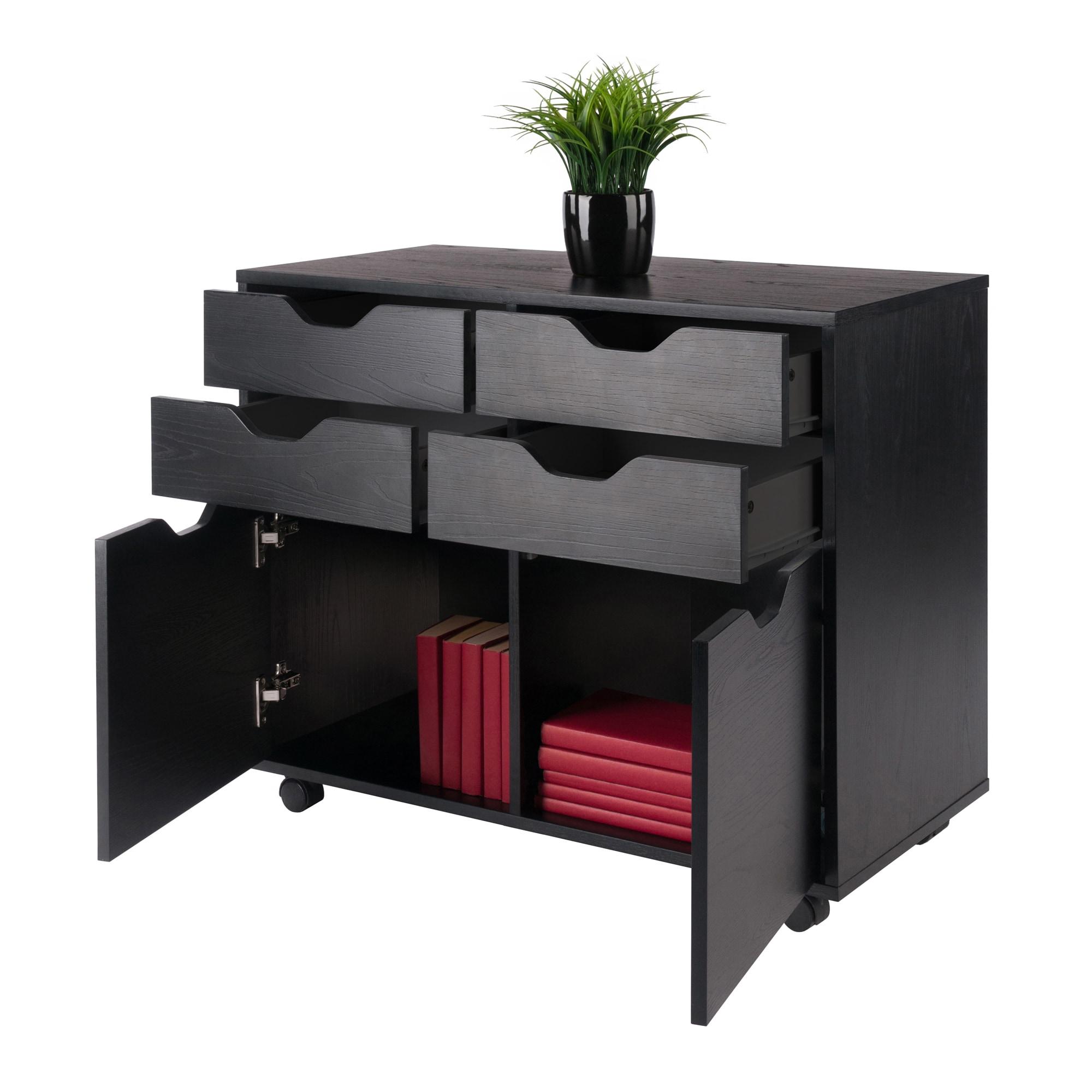 Halifax 2 Sections Mobile Storage Cabinet Black - Winsome: Wheeled Organizer with Locking Casters