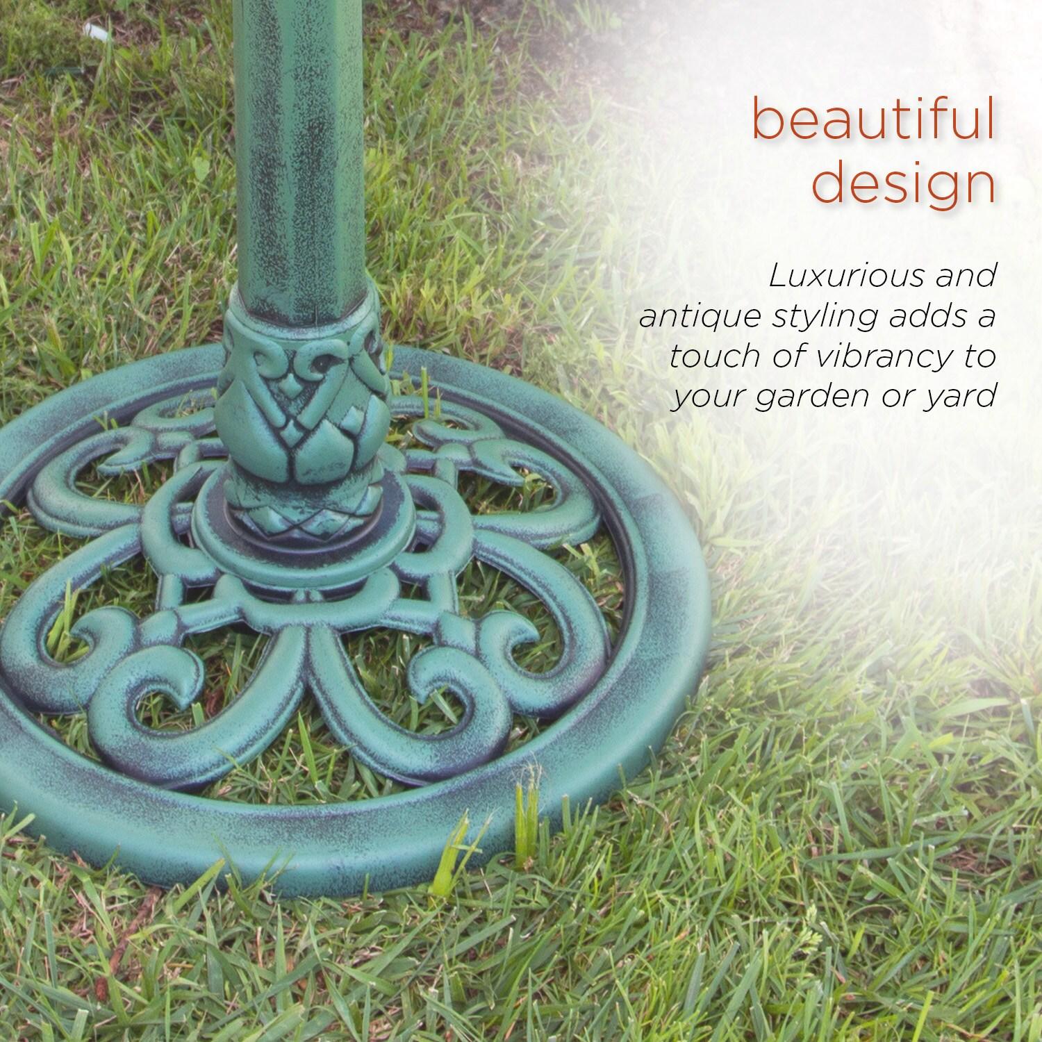 Alpine Corporation 15" x 25" Plastic Scrollwork Bird Bath, Green