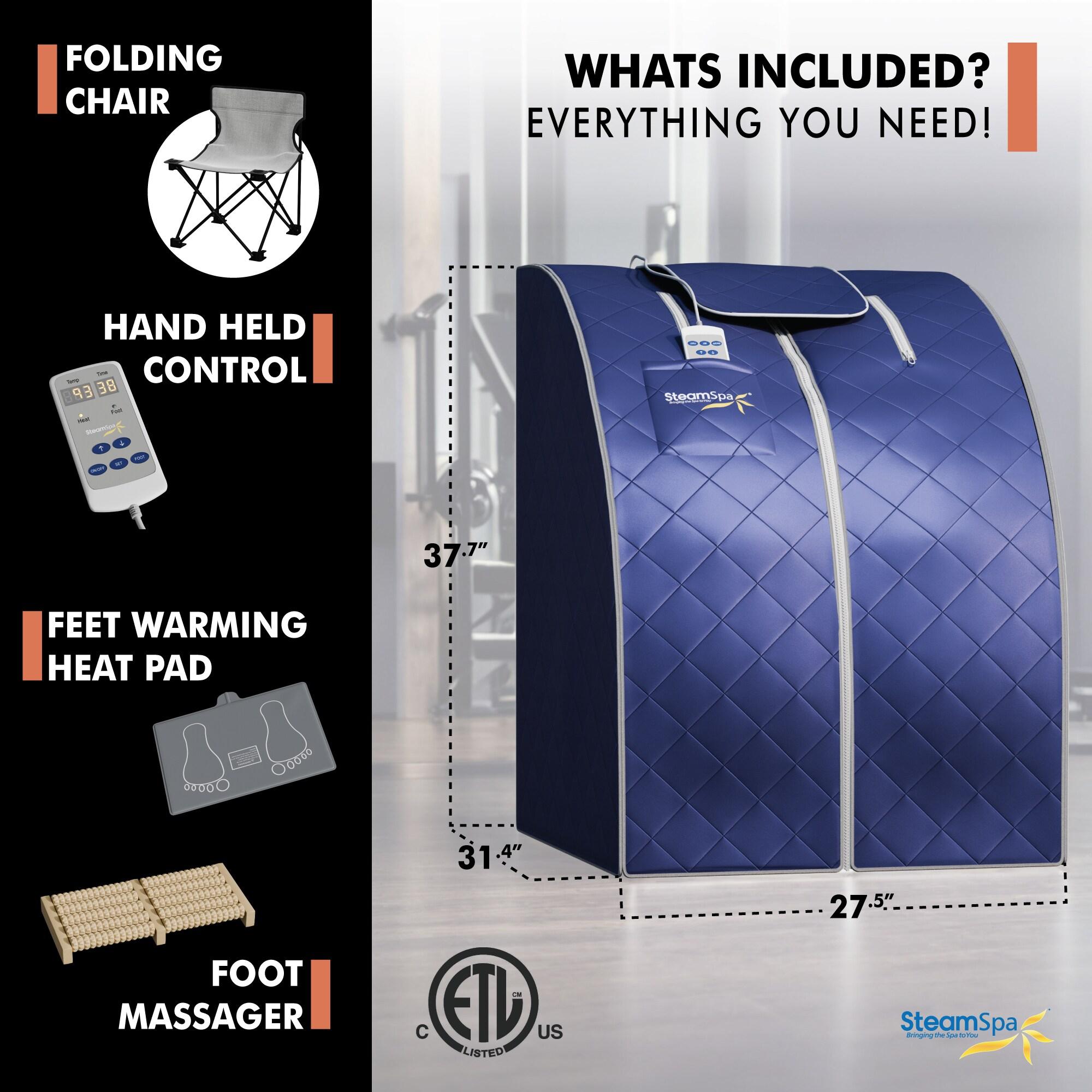 Steam Spa SteamSpa Portable 1-Person Home Sauna with Infrared Heating, Digital Control, Foot Heating Pad, Foldable Chair and Foot Massager in Blue Finish | Wayfair