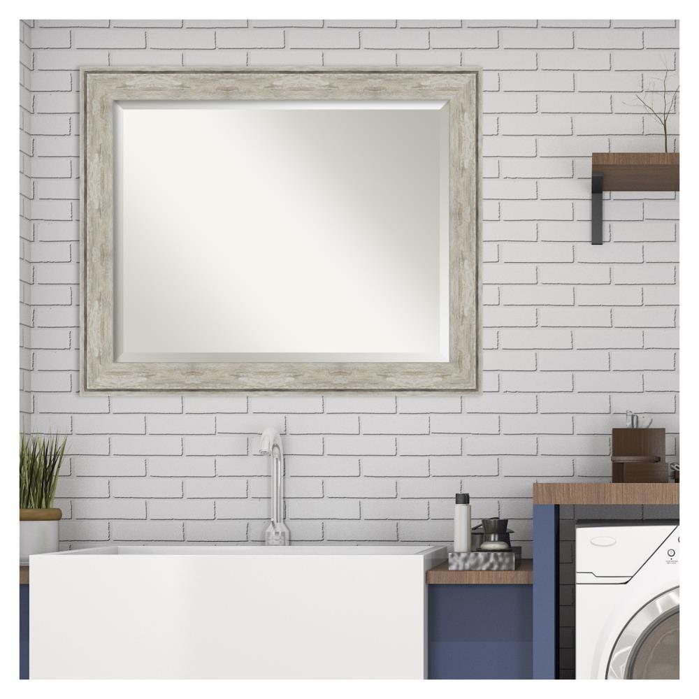 33" x 27" Crackled Framed Bathroom Vanity Wall Mirror Metallic - Amanti Art: Modern Rectangle, Beveled, No Assembly Required