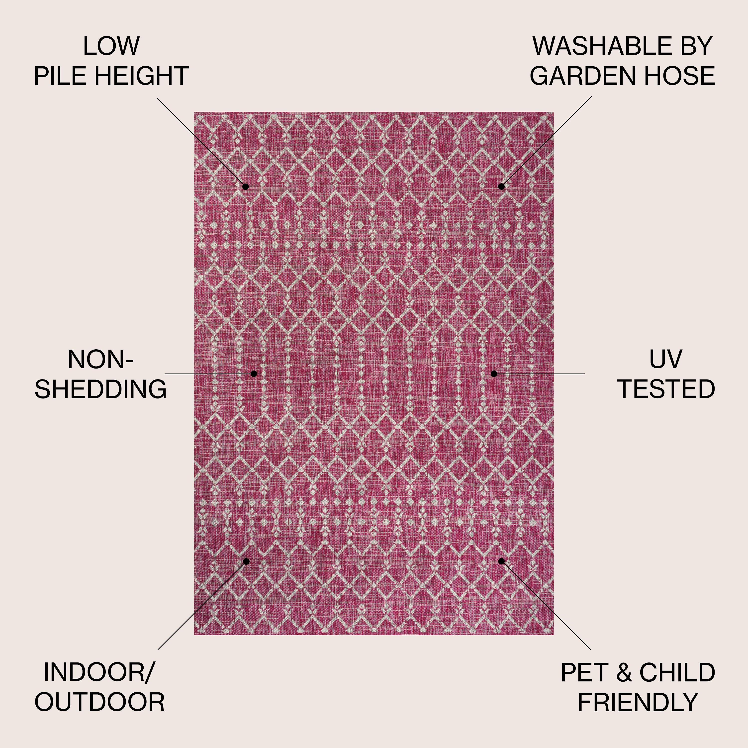 4' x 6' Ourika Moroccan Geometric Textured Weave Indoor/Outdoor Area Rug, Fuchsia/Light Gray - JONATHAN Y