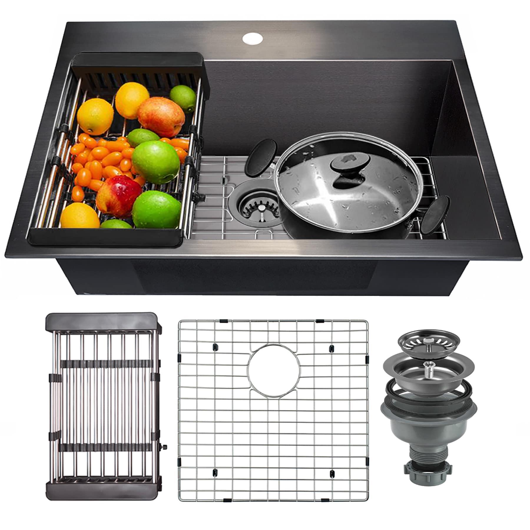 Drop-In 25-in x 22-in Gunmetal Matte Black Stainless Steel Single Bowl 1-Hole Kitchen Sink