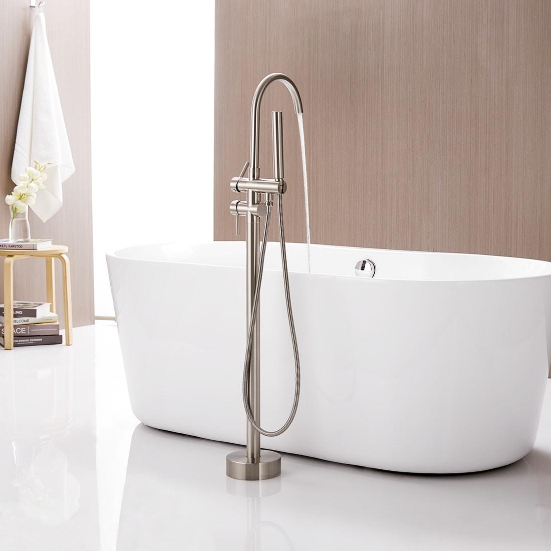 Double Handle Floor Mounted Freestanding Tub Filler With Handshower