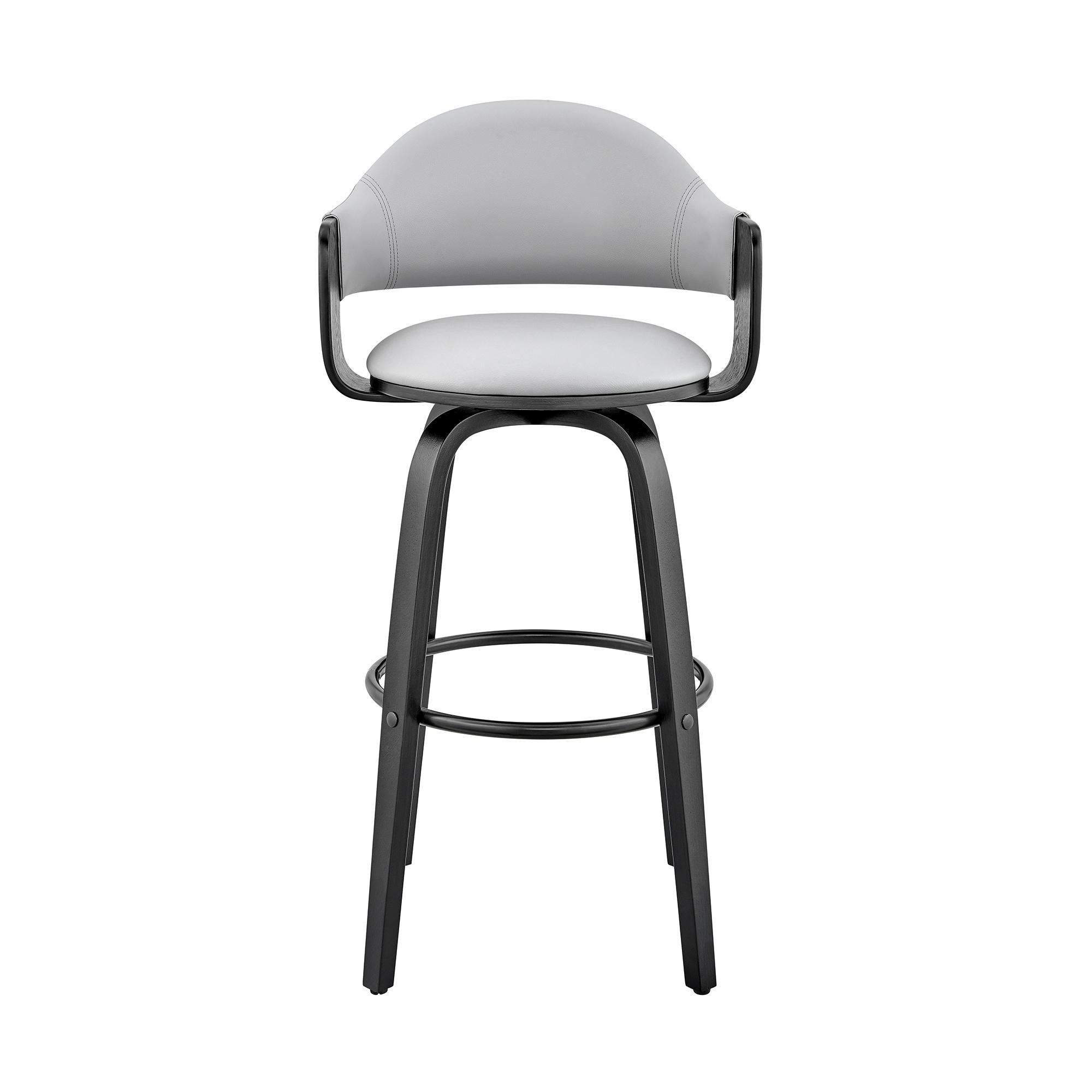 Brooklyn Adjustable Swivel Gray Faux Leather and Black Wood Bar Stool with Black Base