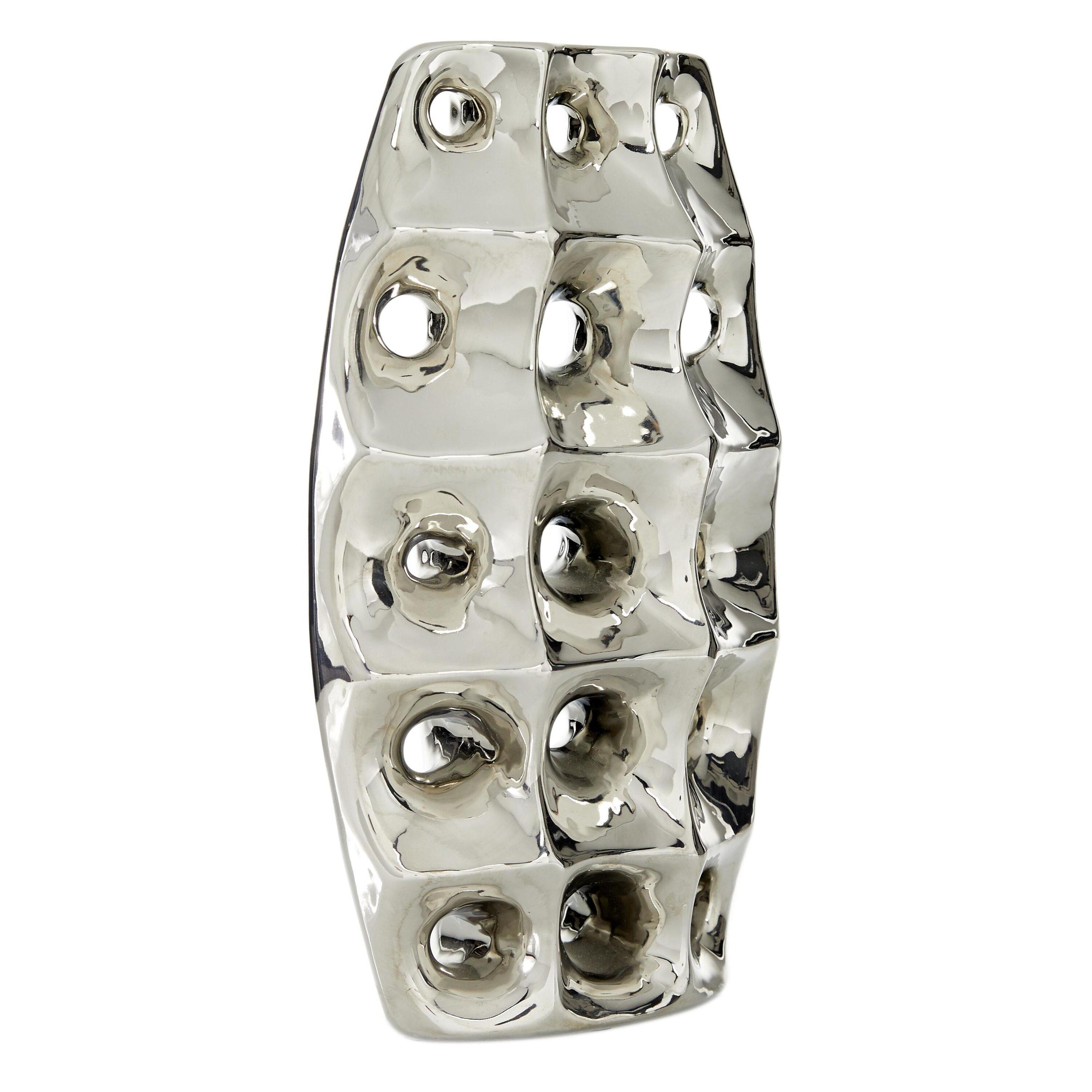 DecMode 14" Silver Ceramic Vase with Cut Out Designs