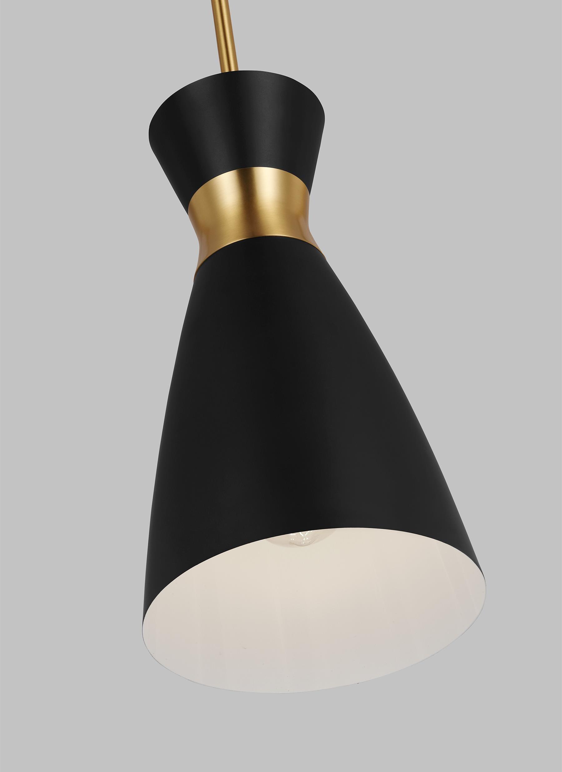 Heath Tall Pendant Light in Midnight Black and Burnished Brass with Matte White Shade