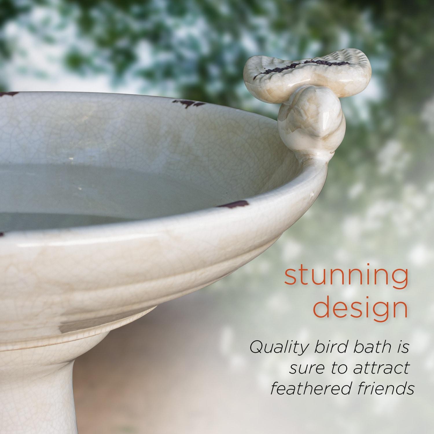 24" Antique Ceramic Birdbath With Birds - Brown - Alpine Corporation: Weather-Resistant, Freestanding Design