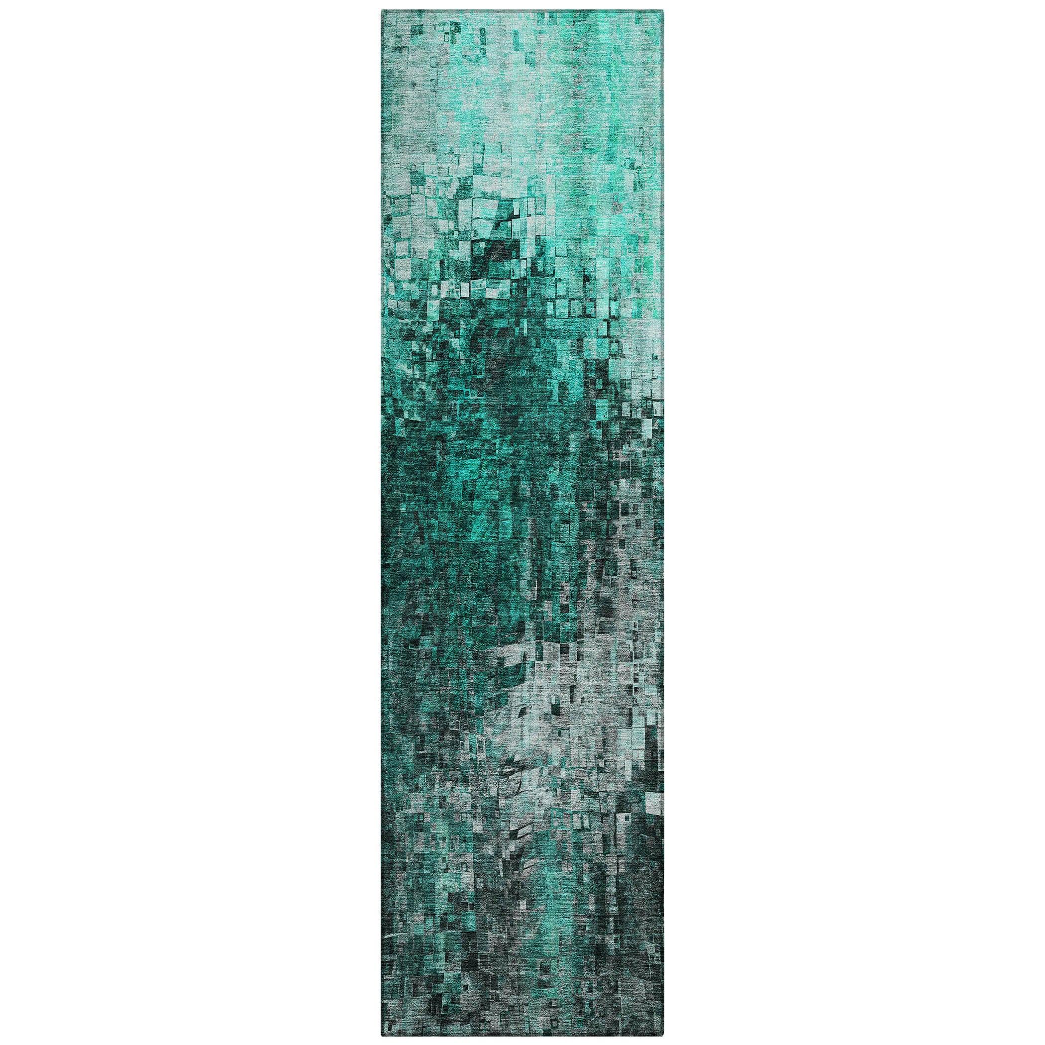 Teal Synthetic Flat Woven Non-slip Runner Rug 2'3" x 7'6"