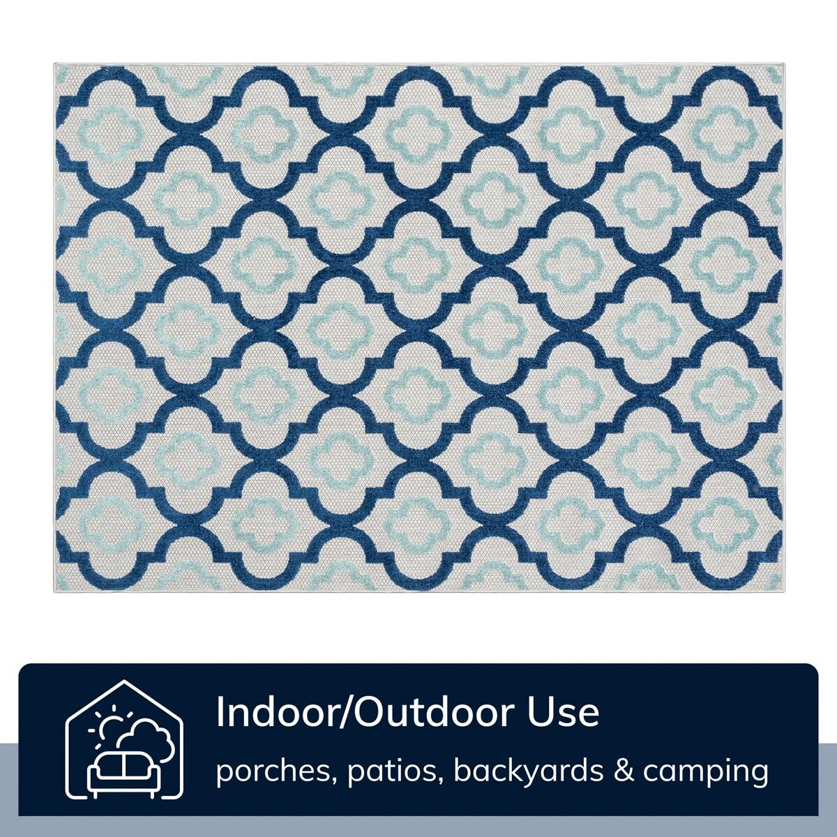 Ebern Designs Dickenson Illuminate Geometric Blue Indoor/Outdoor Hi-Lo Area Rug