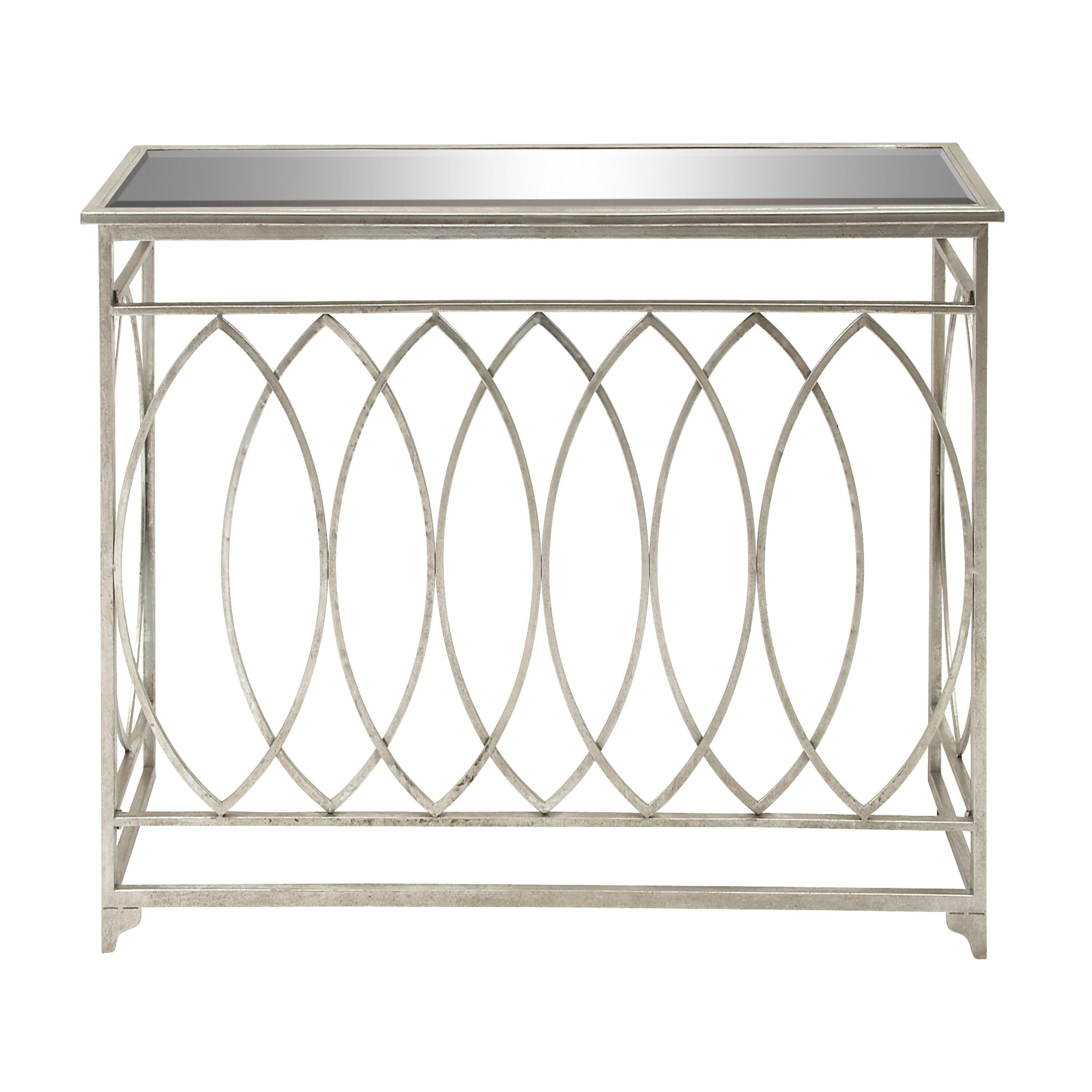 Metal Geometric Living Room Console Table with Mirrored Glass Top