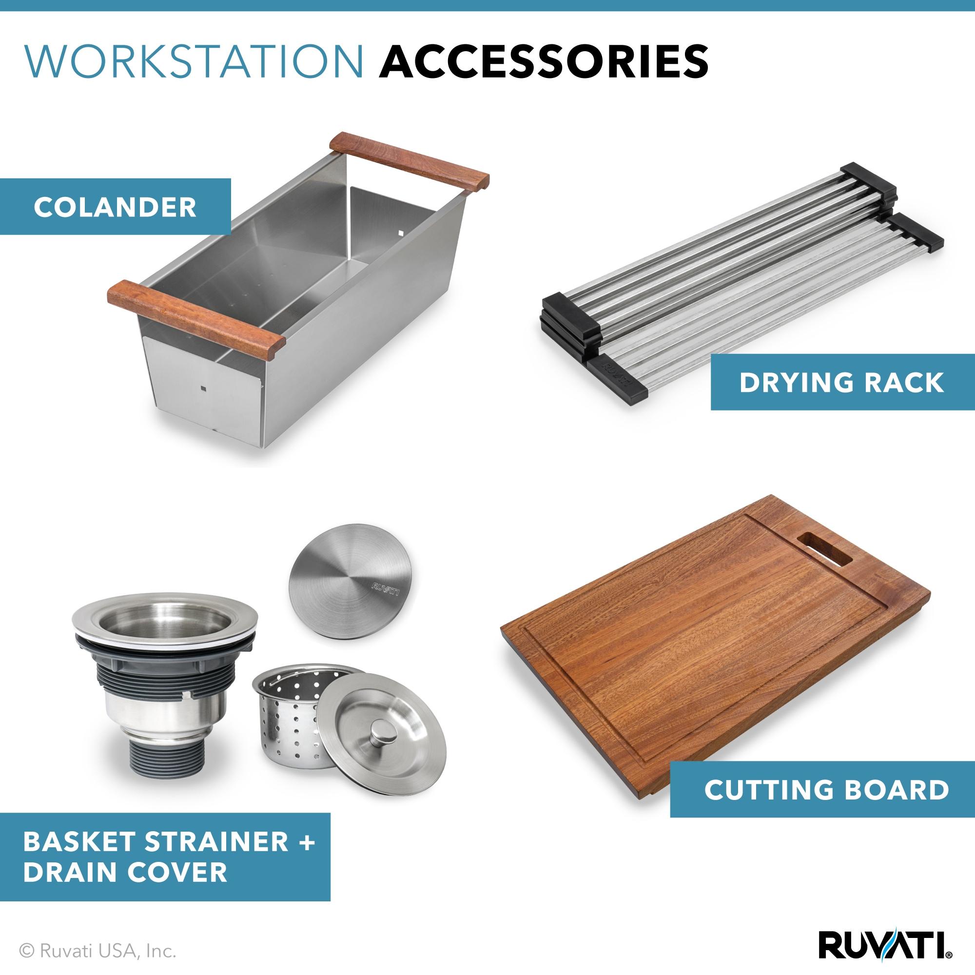 Ruvati Workstation Rounded Corners Undermount Ledge Kitchen Sink with Accessories