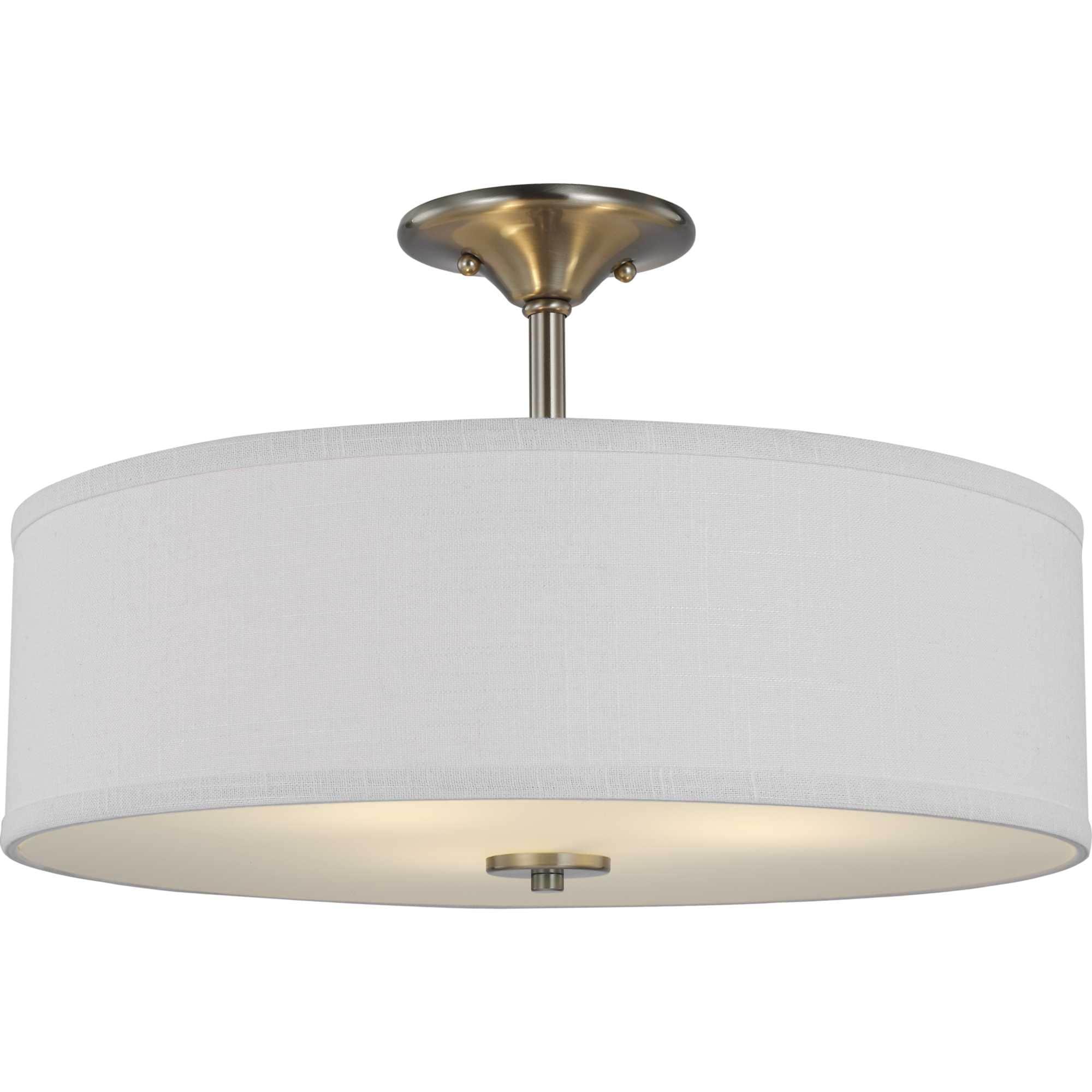 Progress Lighting Inspire Collection 3-Light Semi-Flush Mount, Brushed Nickel, Summer Linen Shade