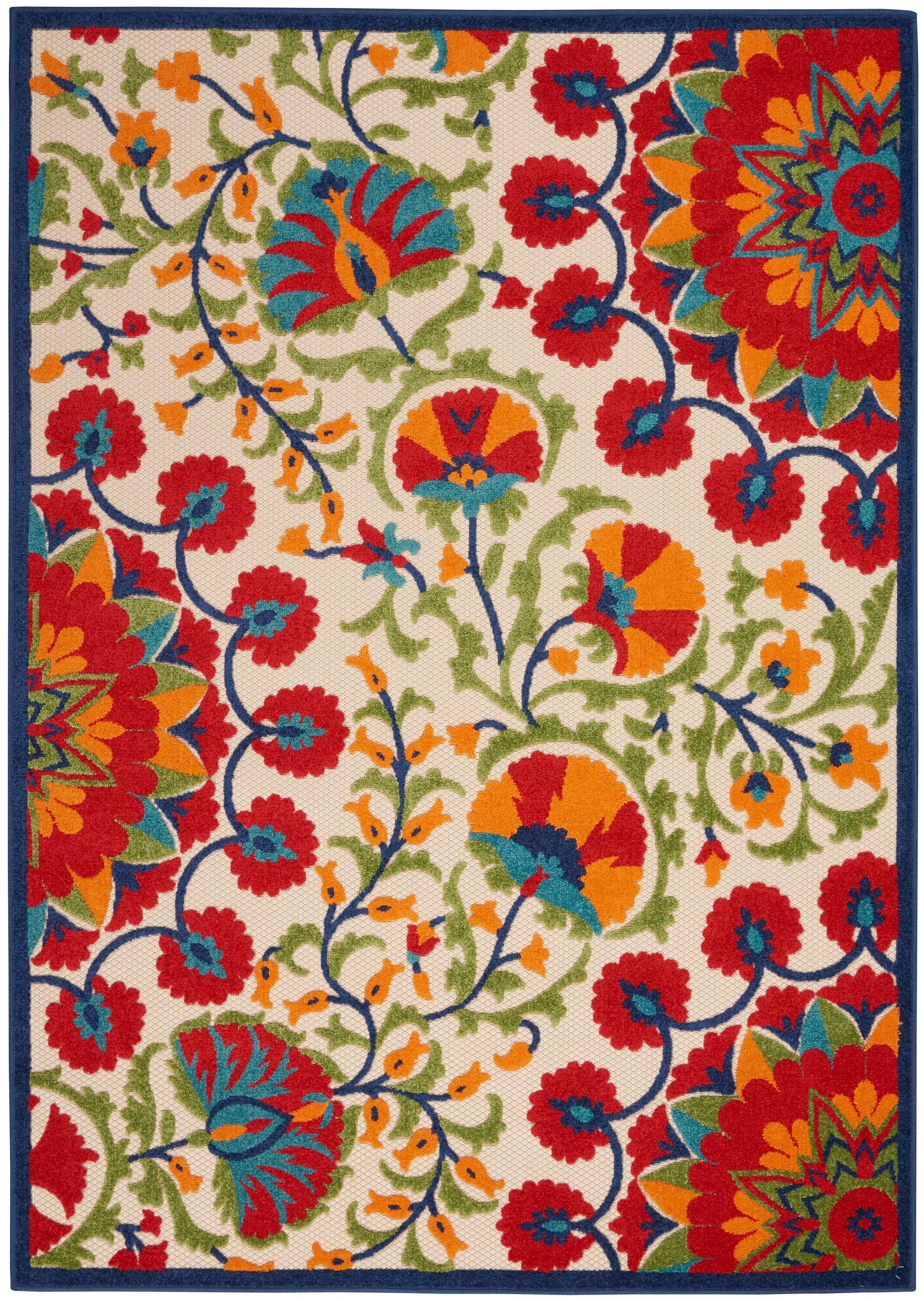 Nourison Aloha Floral Easy Care Flatweave High-Low Indoor Outdoor Area Rug Red/Multi 7' x 10'