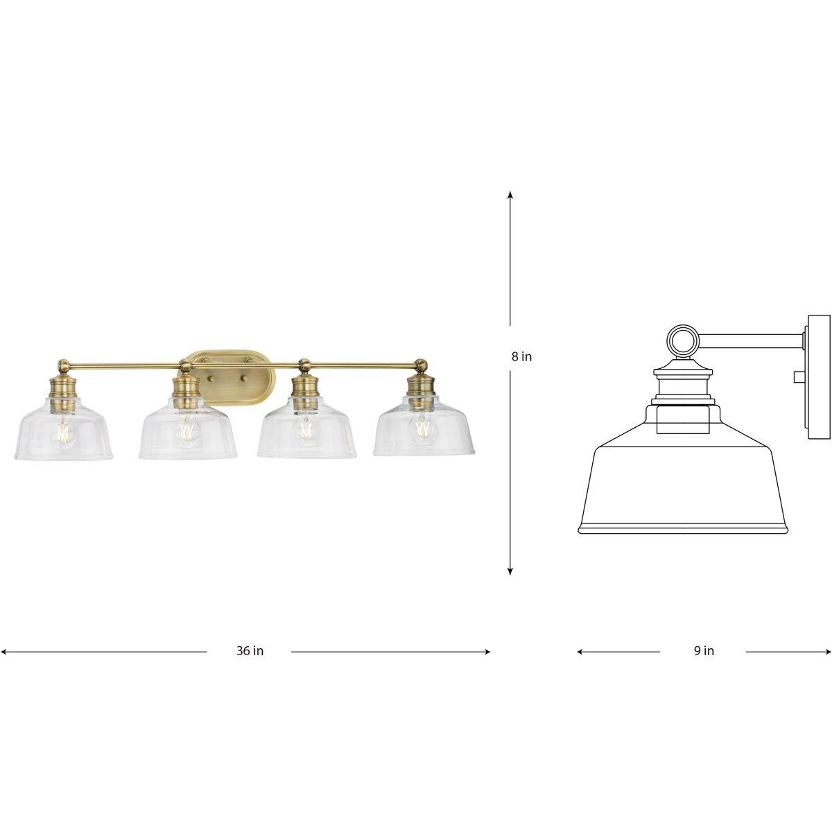 Progress Lighting Singleton 4-Light Vanity Fixture, Vintage Brass, Clear Glass