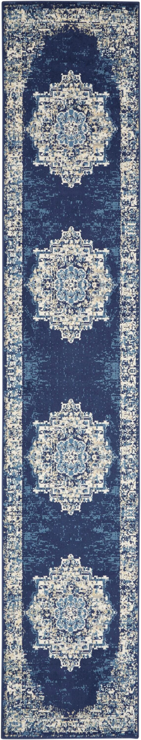 Nourison Grafix GRF14 Navy/White/Tan Indoor Area Rug - 2'3"X10'