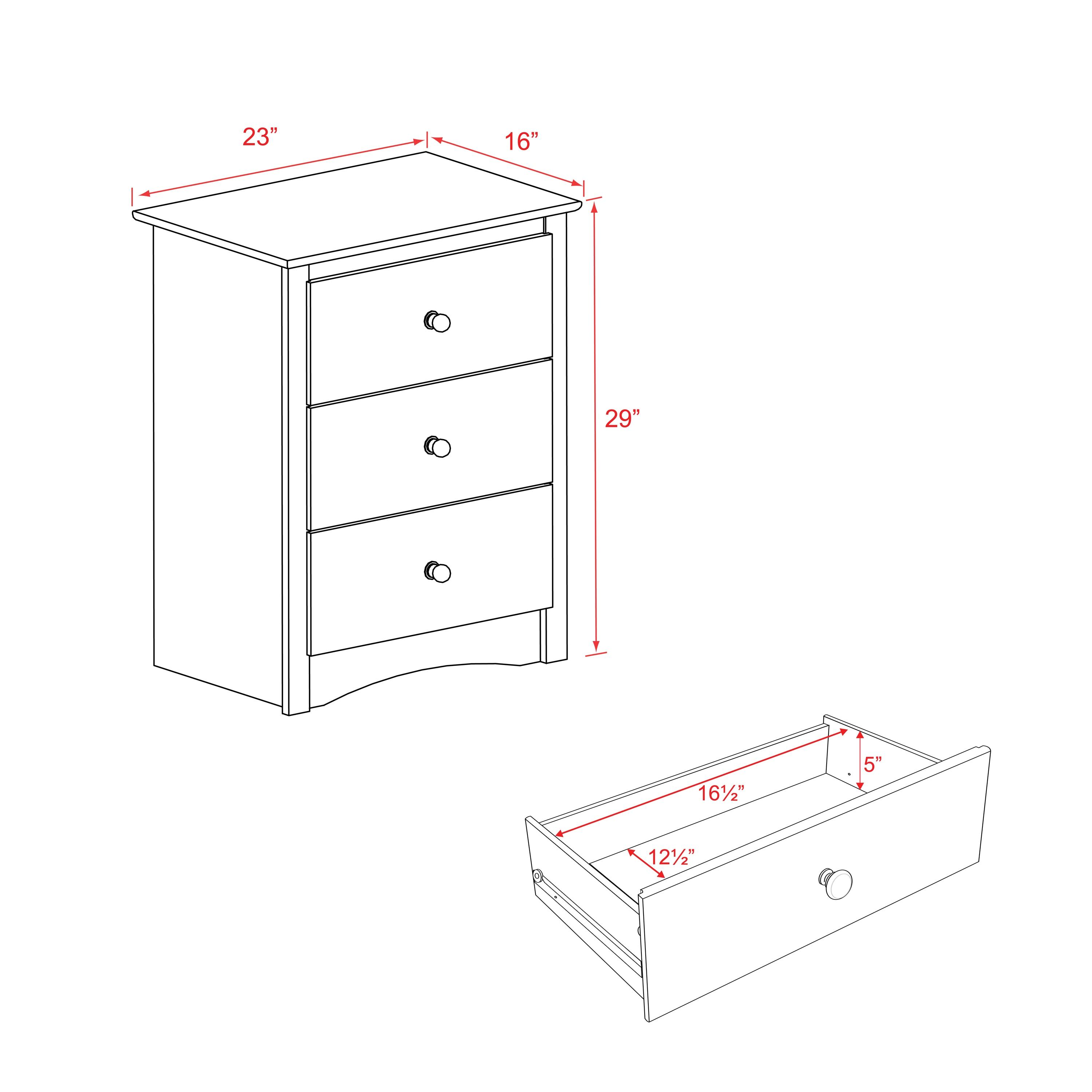 Prepac Sonoma 3 Drawer Nightstand - Black : Wood Composite Bedside Table, Rectangle Shape, Spot Clean