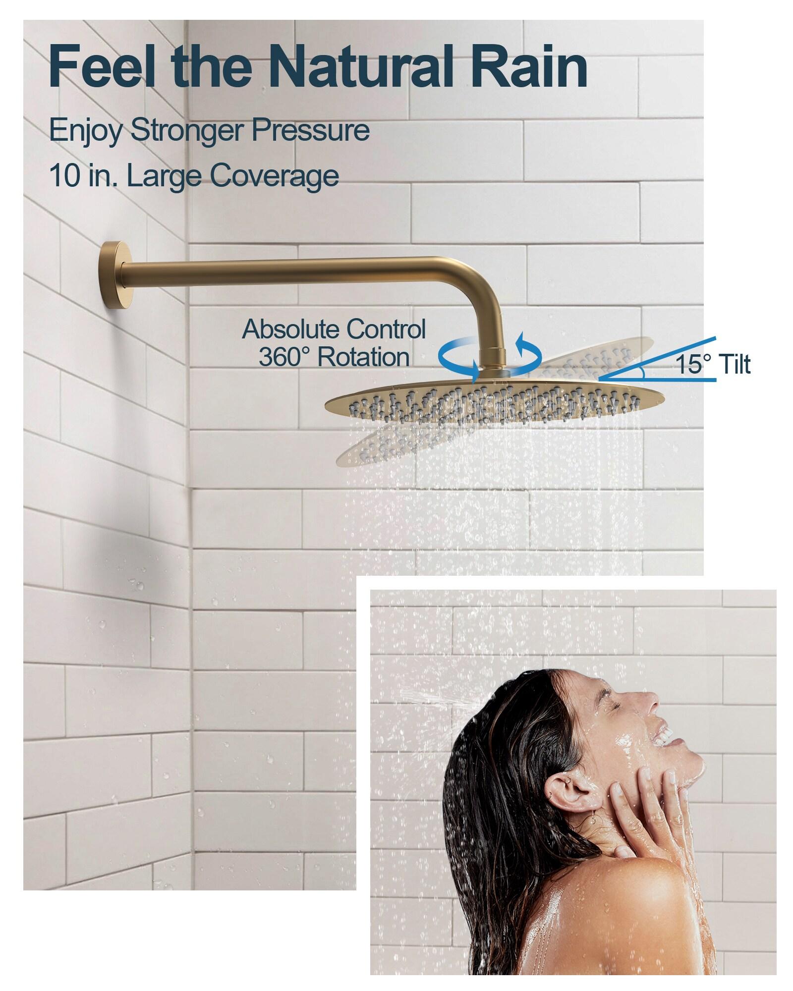 GRANDJOY Complete Shower System, 10" and 6" Dual Wall Mount Rain Shower Faucets with Handheld Shower Spray, High Pressure in Brushed Gold