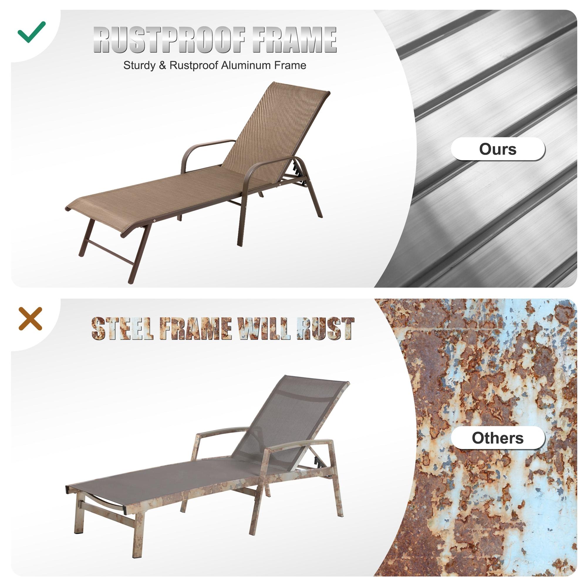 Crestlive Products Set of 2 Aluminum Patio Chaise Lounge Chairs Outdoor Recliners, Brown